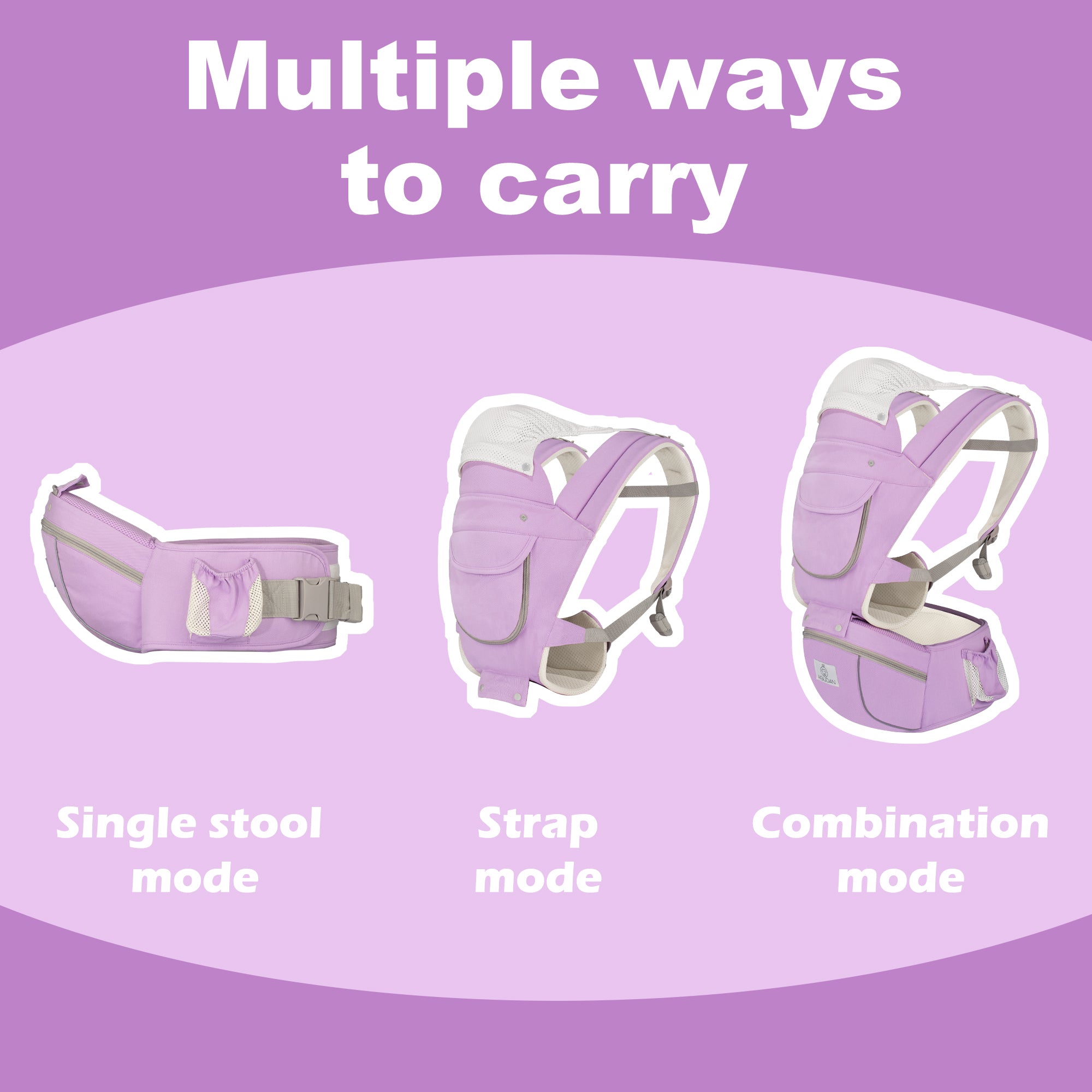 6-in-1 Ergonomic Baby Carrier with Hip Seat, Unisex Waist Stool for Infants 0–36 Months