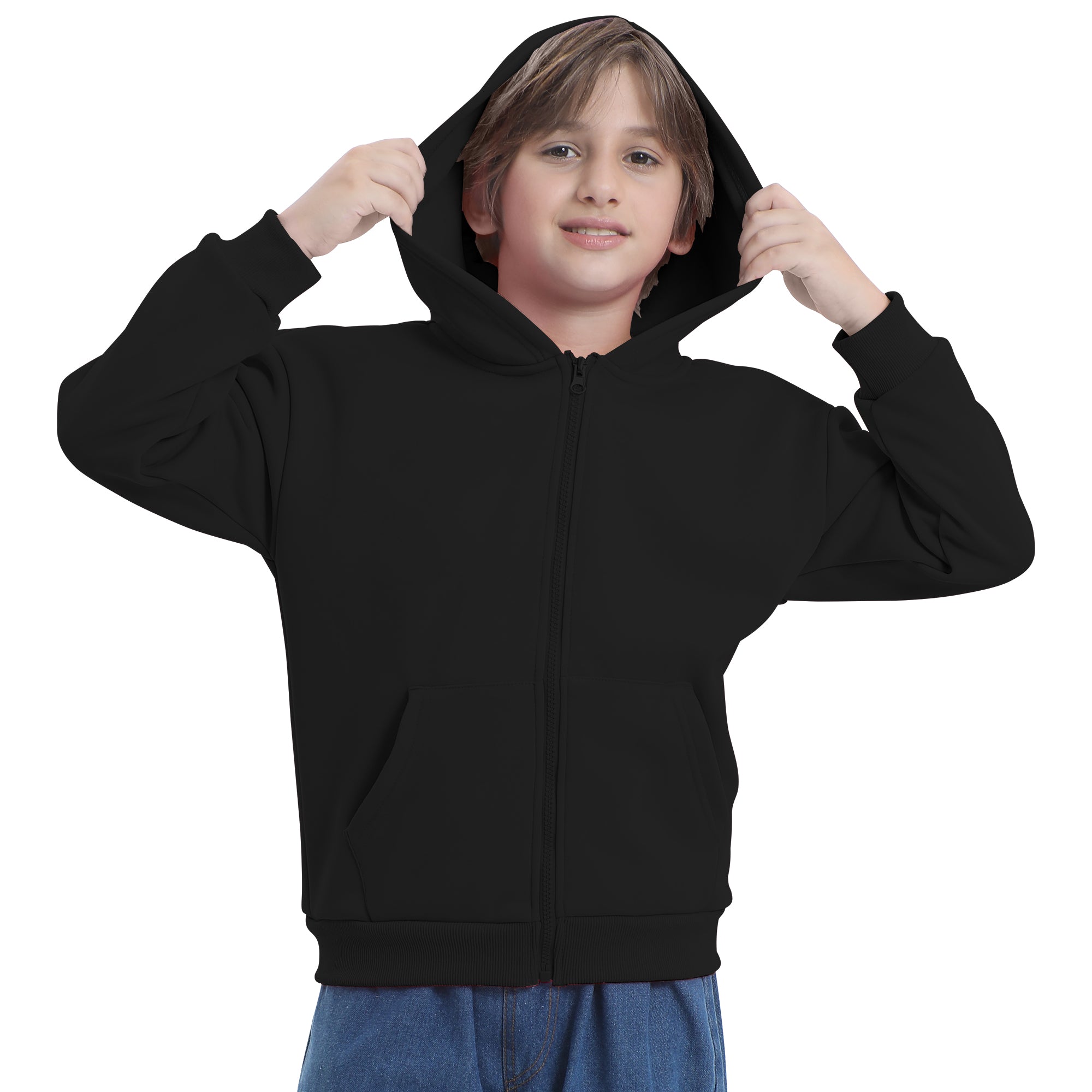 BIG ELEPHANT Boys' and Girls' Zip-Up Hoodie with Pockets, Fleece-Lined Soft Cotton Jacket for School