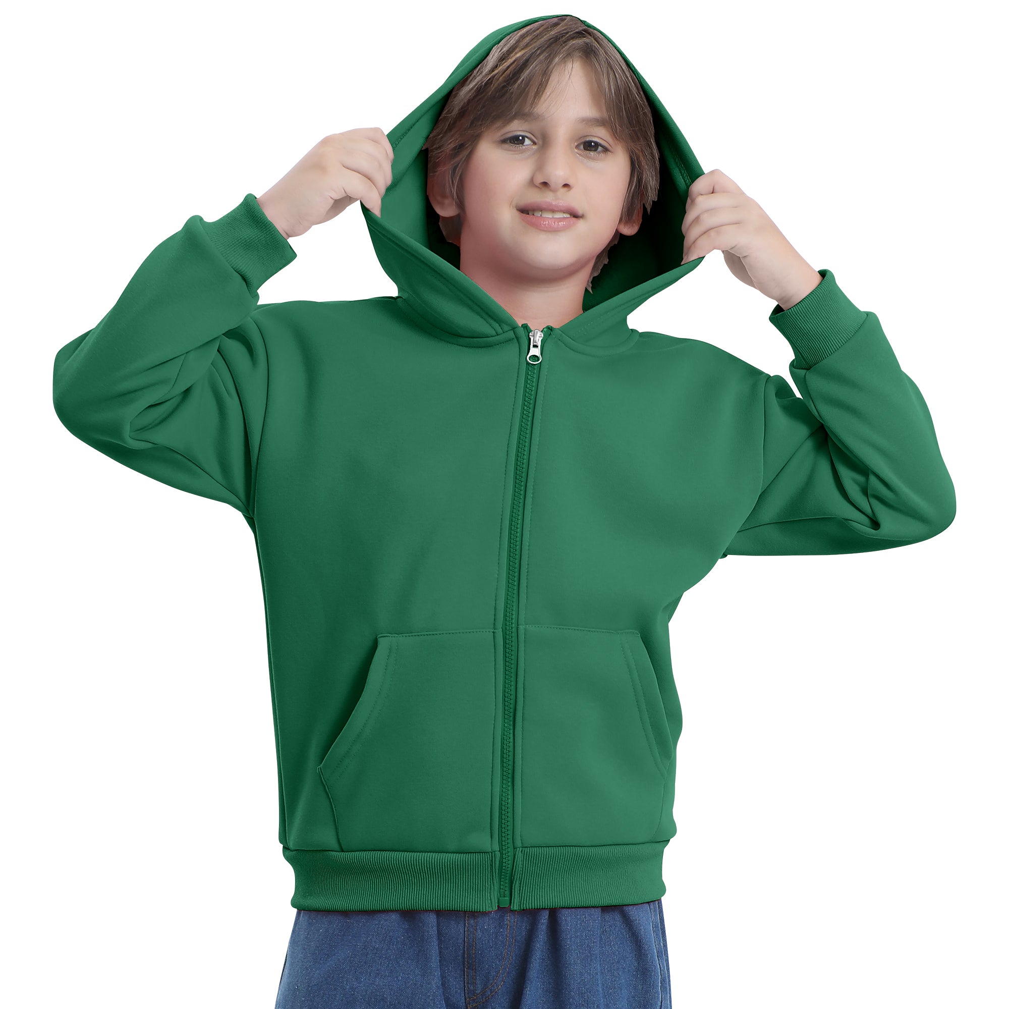 BIG ELEPHANT Boys' and Girls' Zip-Up Hoodie with Pockets, Fleece-Lined Soft Cotton Jacket for School