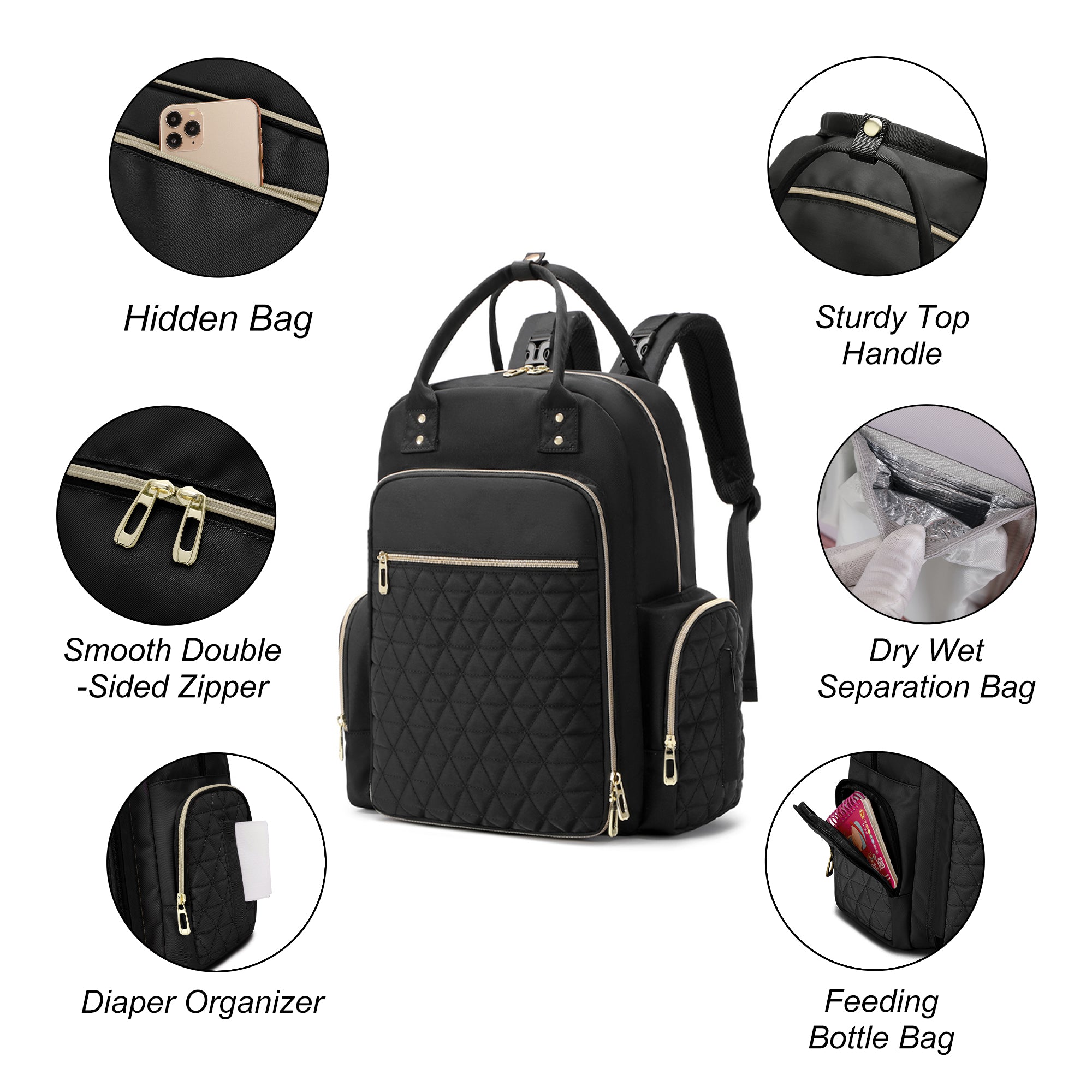 Multifunction Baby Diaper Bag Backpack, Travel Maternity Nappy Bag for Moms, 12x7x16 Inches