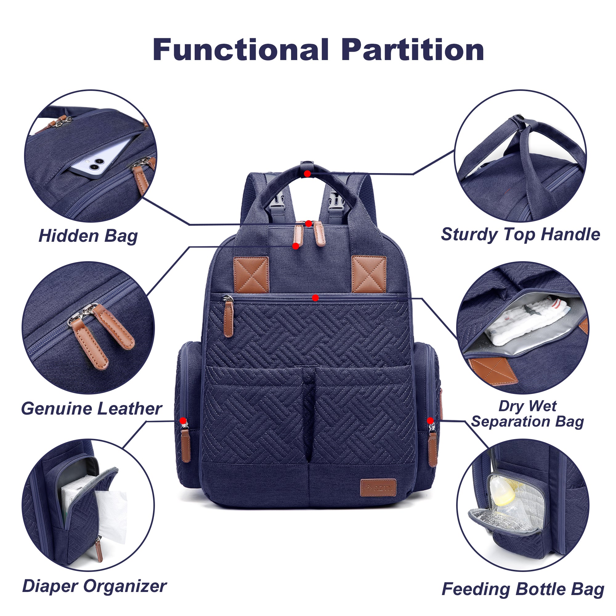 Waterproof Baby Diaper Bag Backpack, Maternity Nappy Bag with Dry & Wet Separation, 12x7x16 Inches