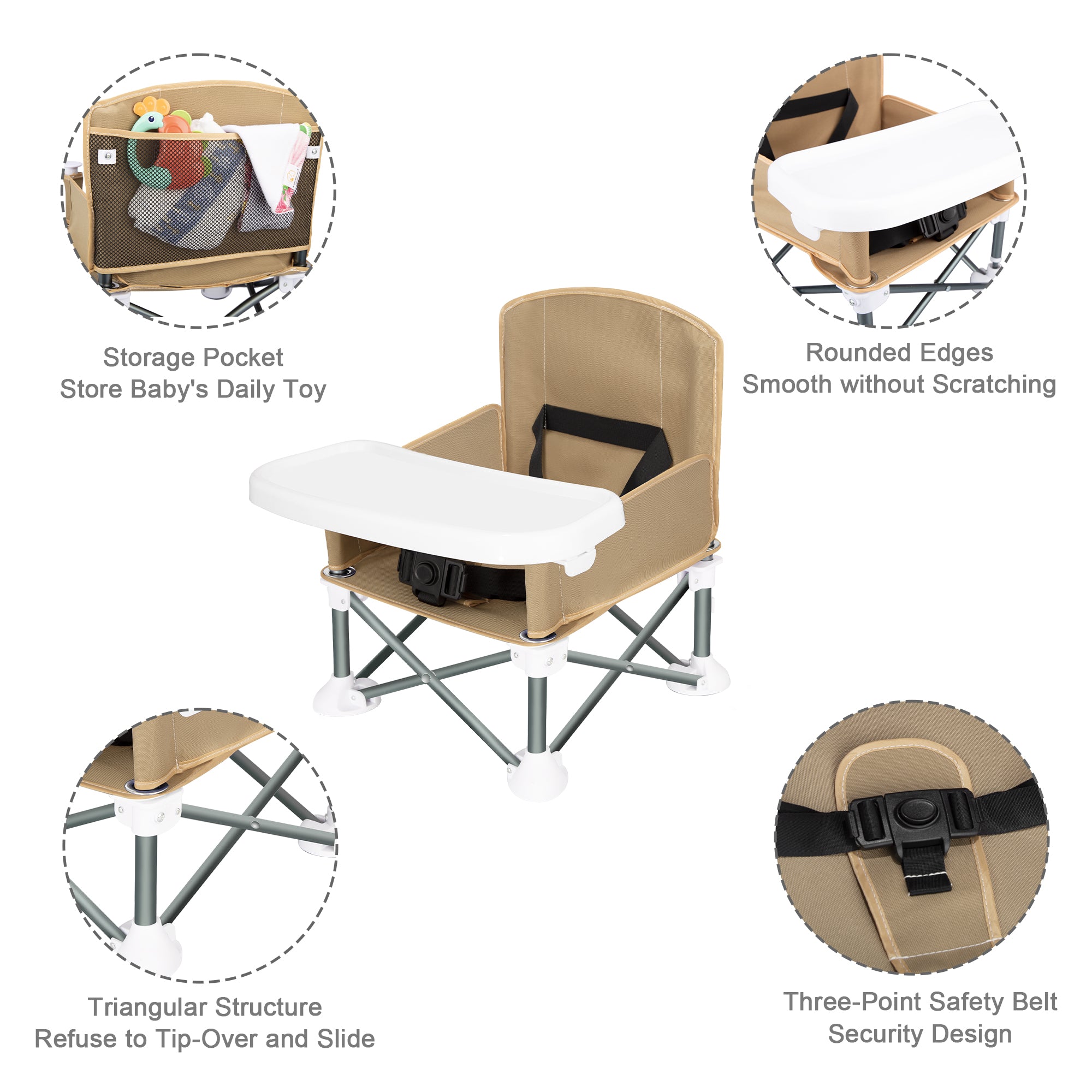 Portable Baby Travel Chair, Foldable Infant and Toddler Seat with Detachable Dining Tray, Unisex Design