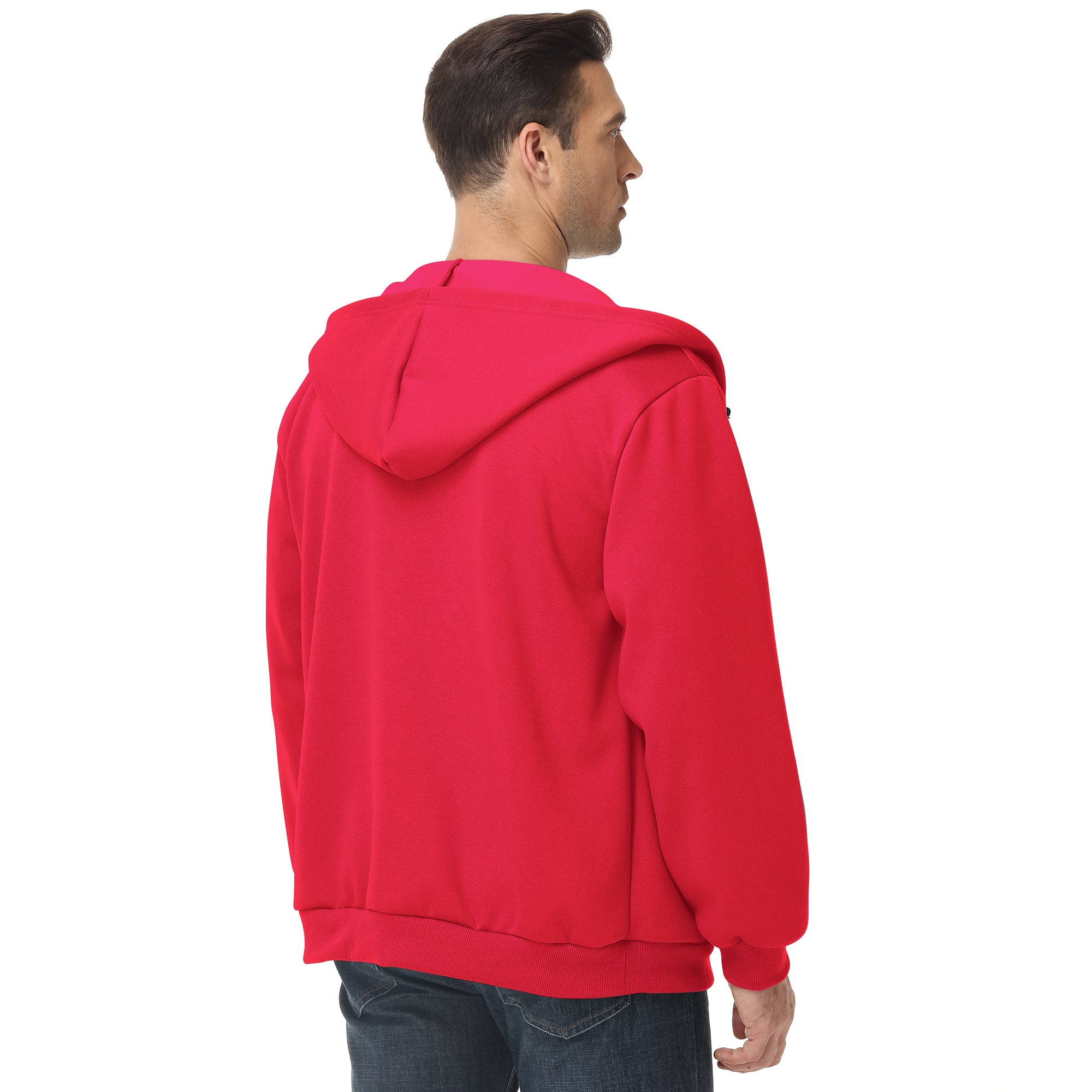 Men's Zip-Up Hoodie – 100% Cotton Fleece-Lined Sweatshirt with Pocket, Perfect for Daily Commuting and Outdoor Activities
