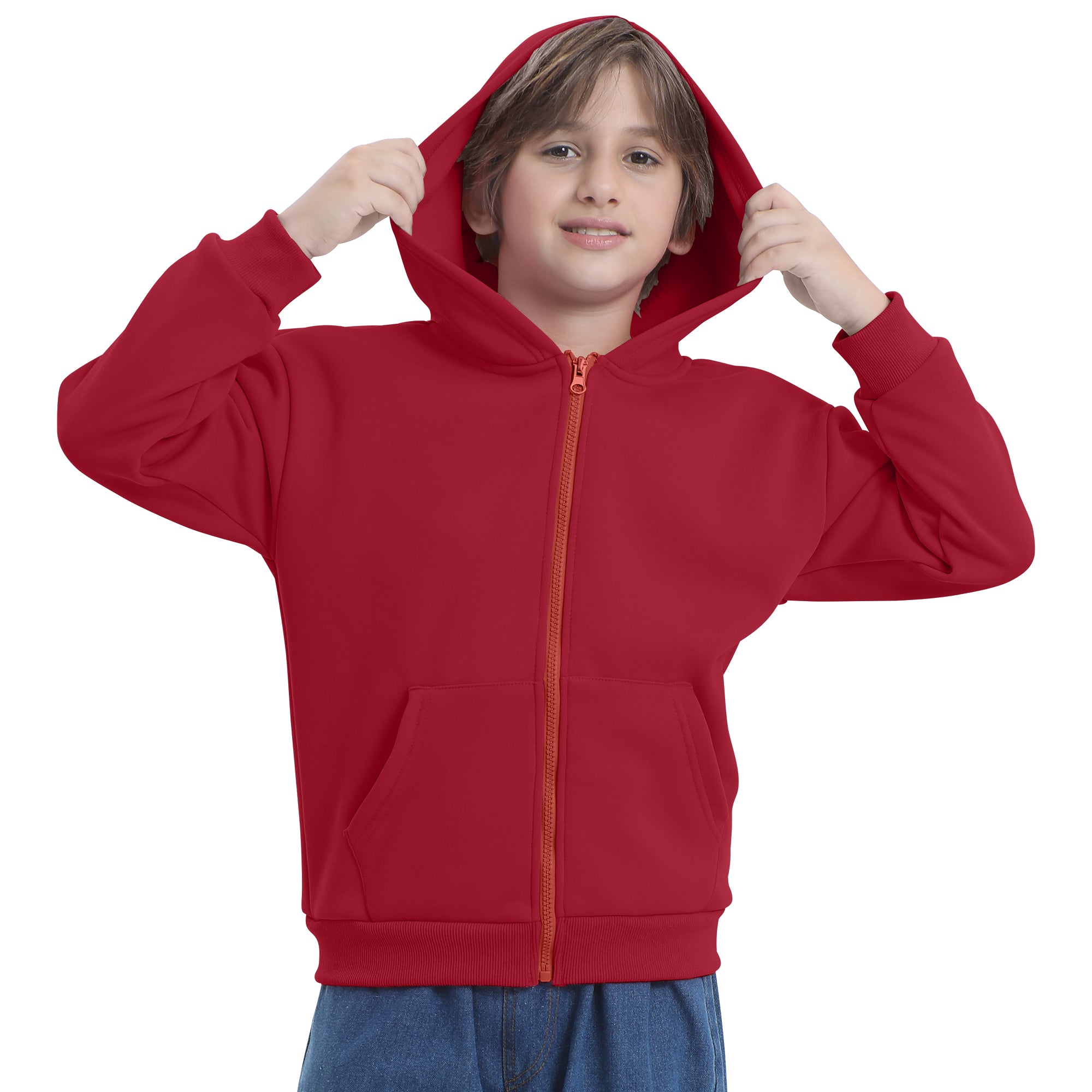 BIG ELEPHANT Boys' and Girls' Zip-Up Hoodie with Pockets, Fleece-Lined Soft Cotton Jacket for School