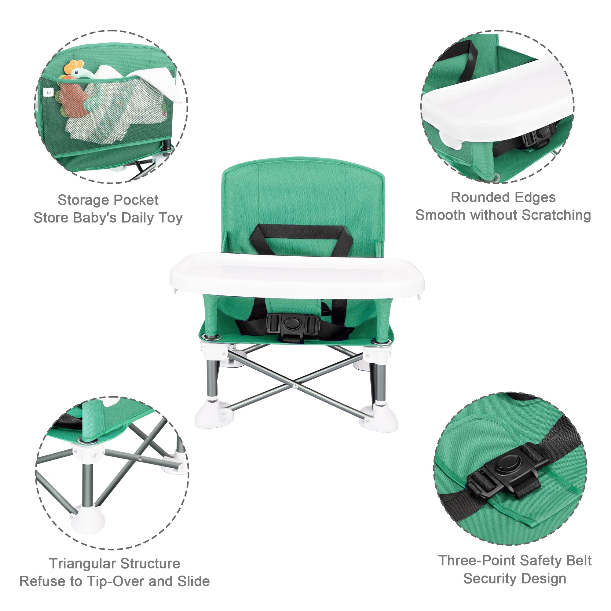 Portable Baby Travel Chair, Foldable Infant and Toddler Seat with Detachable Dining Tray, Unisex Design