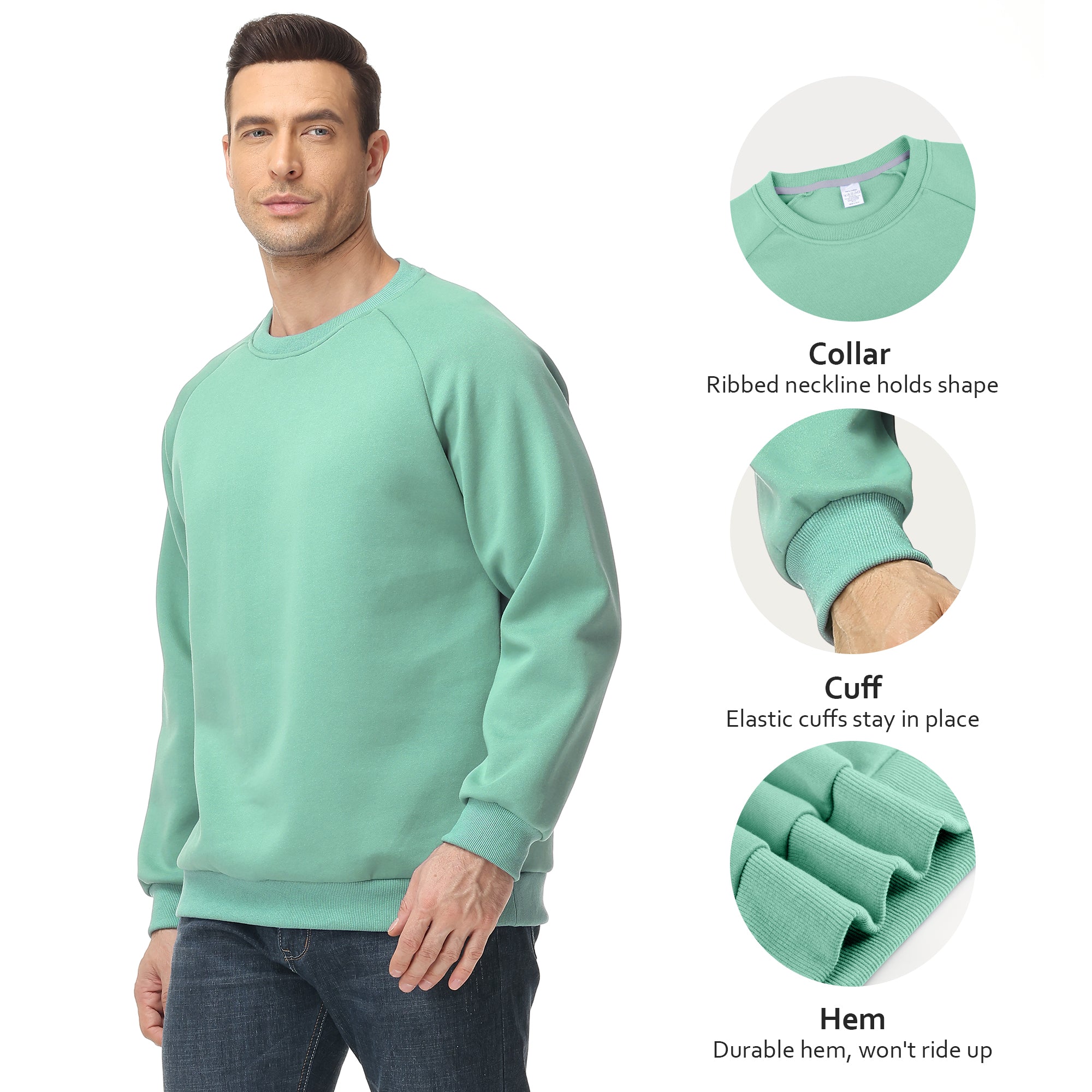 Men's 100% Cotton Crewneck Sweatshirt – Double-Layer Pullover for Comfort and Warmth, Solid Color Long Sleeve for Casual Wear