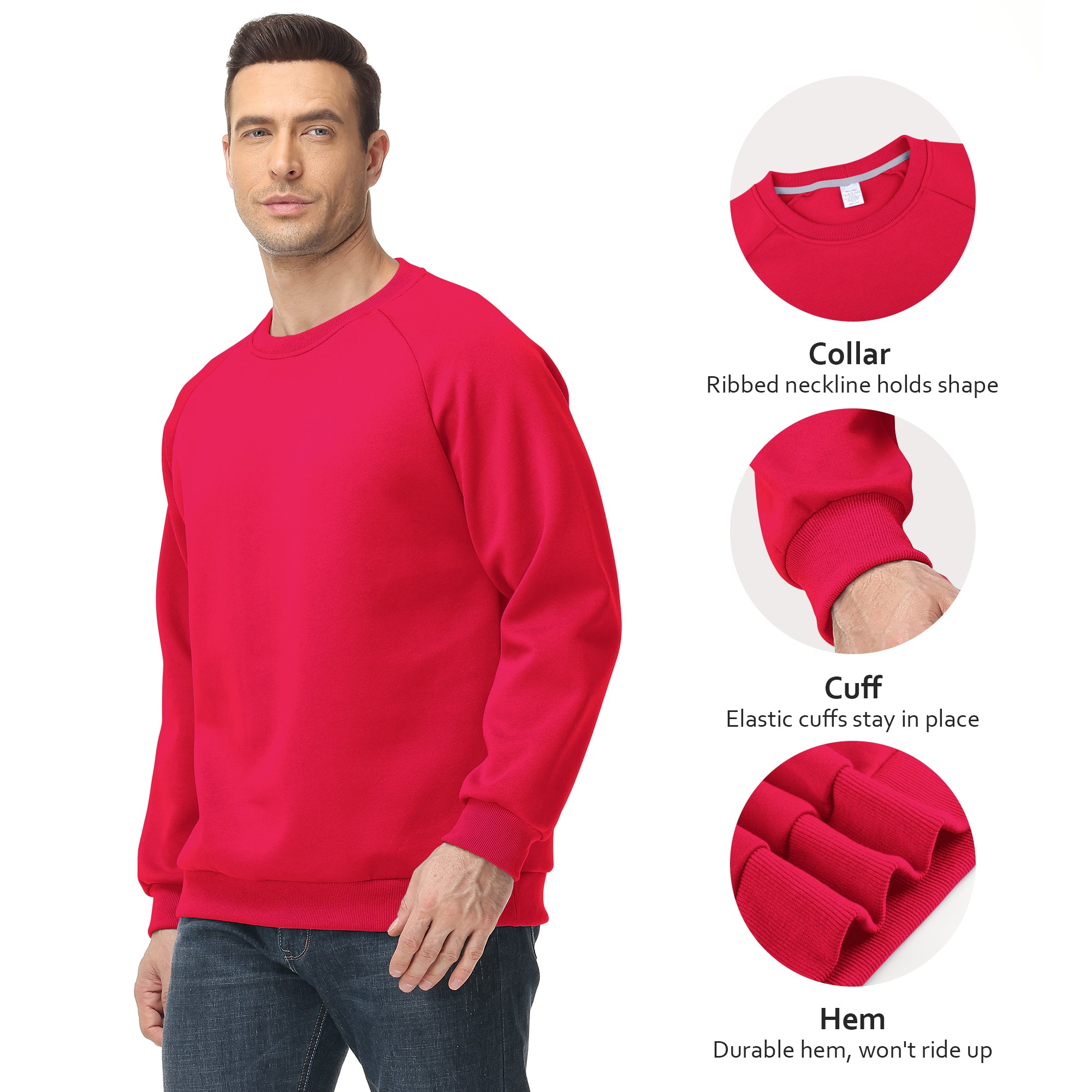 Men's 100% Cotton Crewneck Sweatshirt – Double-Layer Pullover for Comfort and Warmth, Solid Color Long Sleeve for Casual Wear