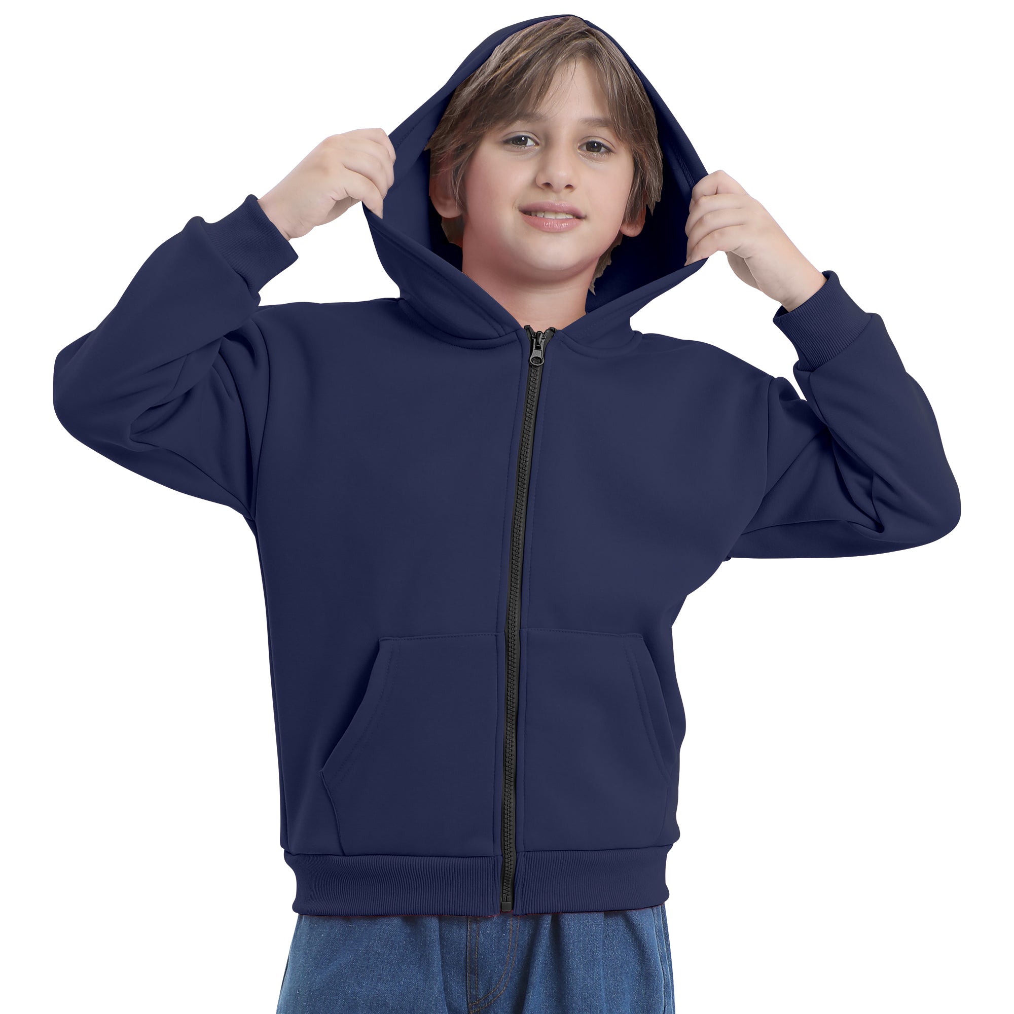 BIG ELEPHANT Boys' and Girls' Zip-Up Hoodie with Pockets, Fleece-Lined Soft Cotton Jacket for School