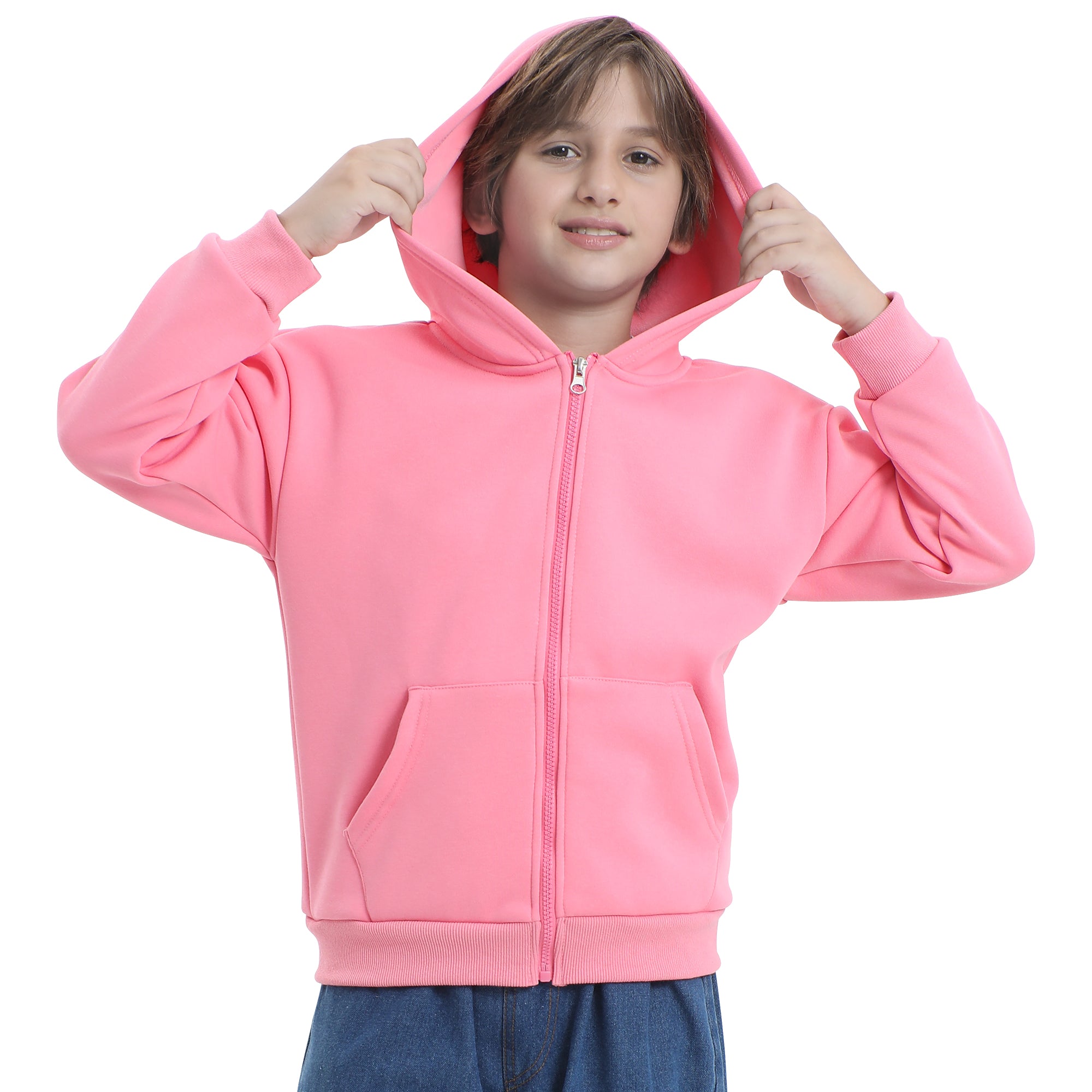 BIG ELEPHANT Boys' and Girls' Zip-Up Hoodie with Pockets, Fleece-Lined Soft Cotton Jacket for School
