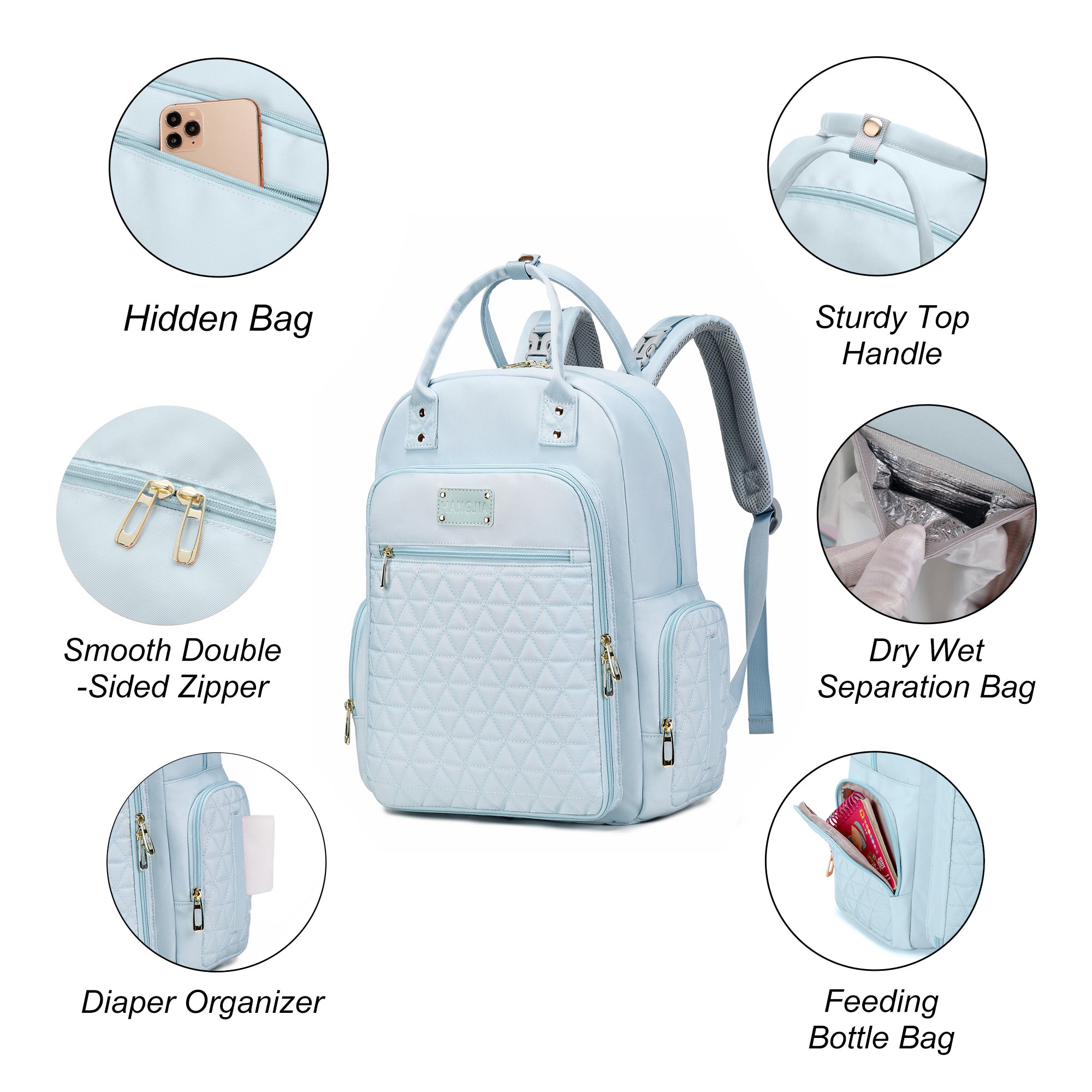 Multifunction Baby Diaper Bag Backpack, Travel Maternity Nappy Bag for Moms, 12x7x16 Inches