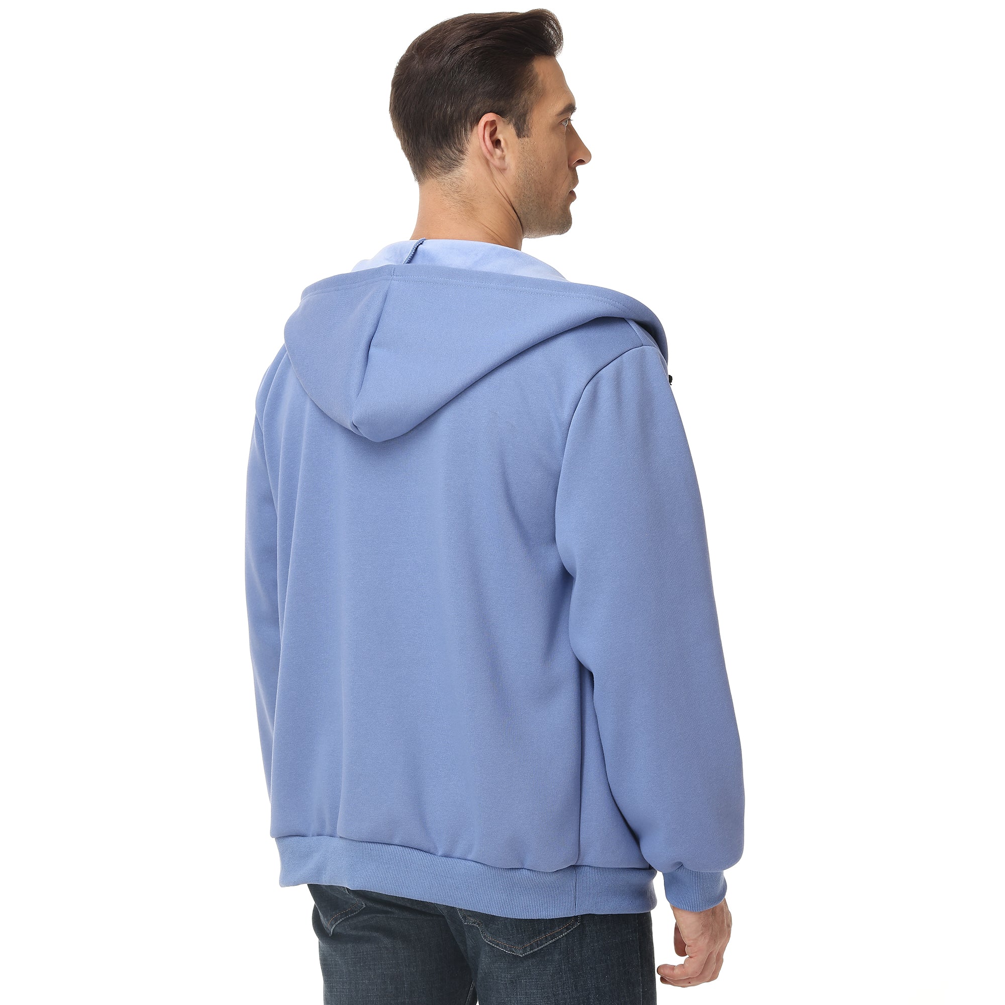 Men's Zip-Up Hoodie – 100% Cotton Fleece-Lined Sweatshirt with Pocket, Perfect for Daily Commuting and Outdoor Activities