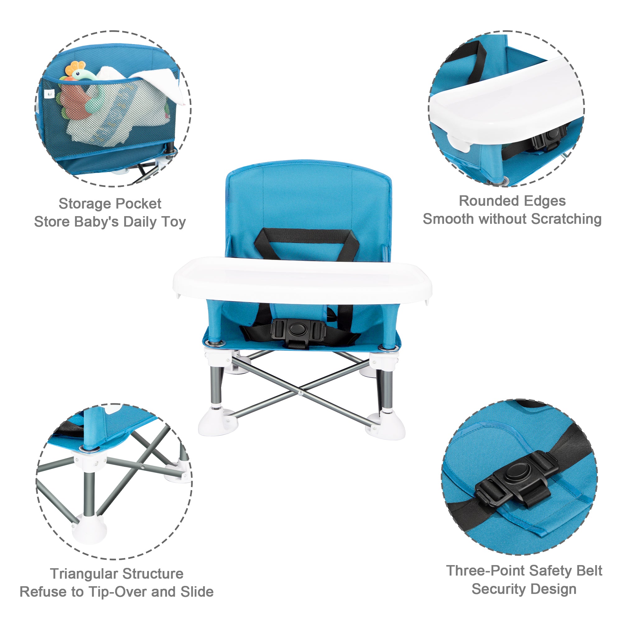 Portable Baby Travel Chair, Foldable Infant and Toddler Seat with Detachable Dining Tray, Unisex Design