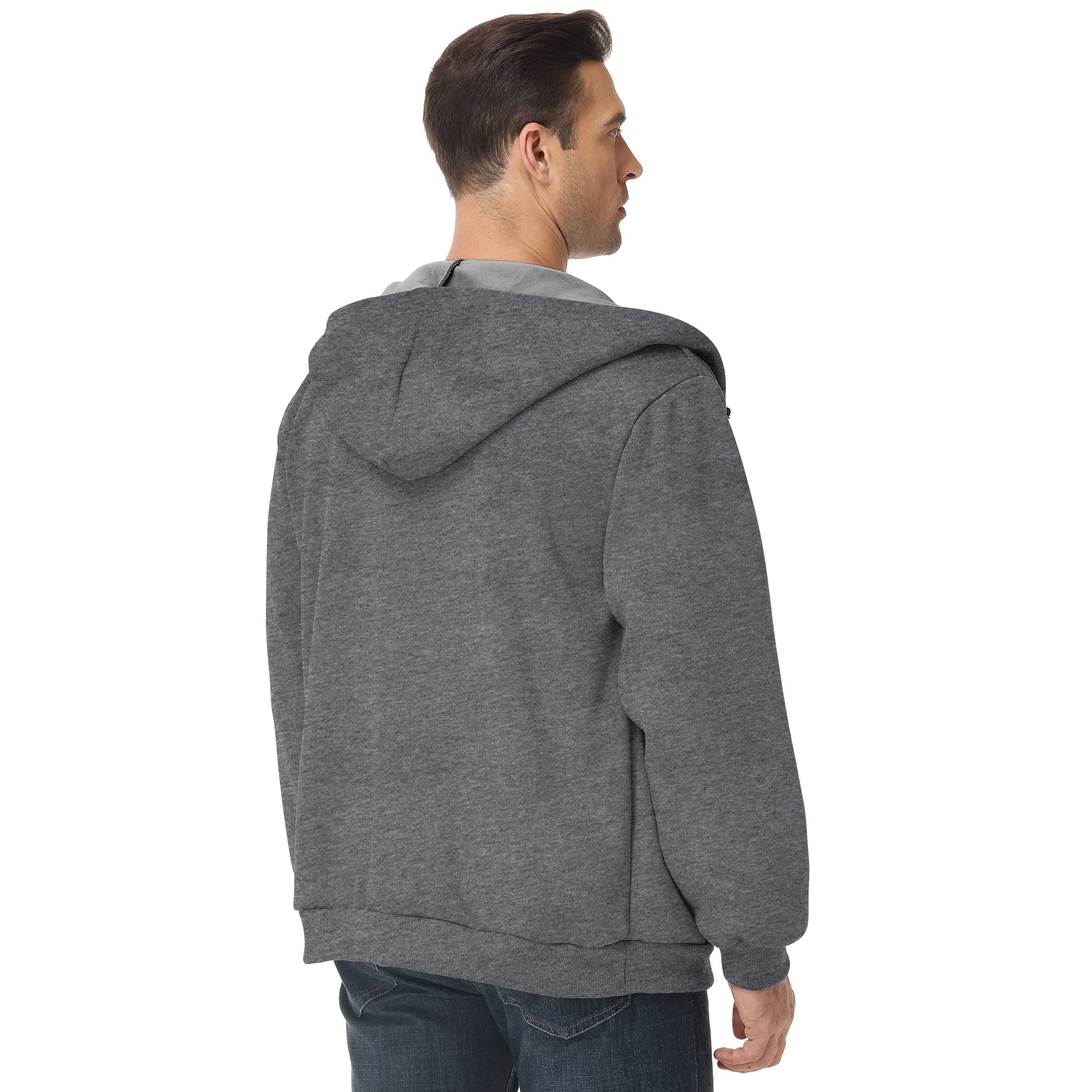 Men's Zip-Up Hoodie – 100% Cotton Fleece-Lined Sweatshirt with Pocket, Perfect for Daily Commuting and Outdoor Activities