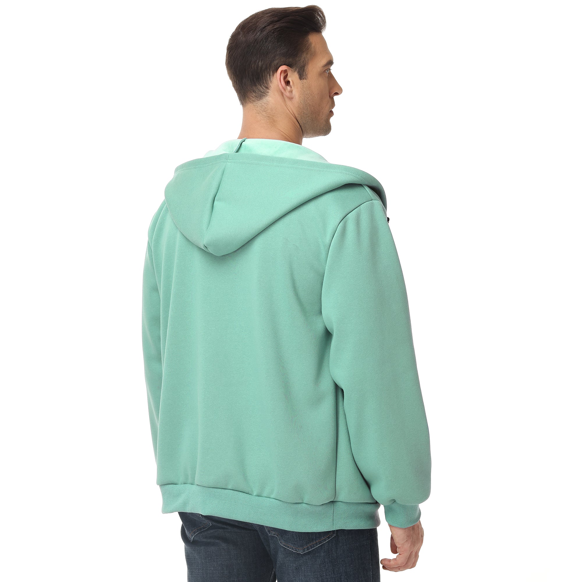 Men's Zip-Up Hoodie – 100% Cotton Fleece-Lined Sweatshirt with Pocket, Perfect for Daily Commuting and Outdoor Activities