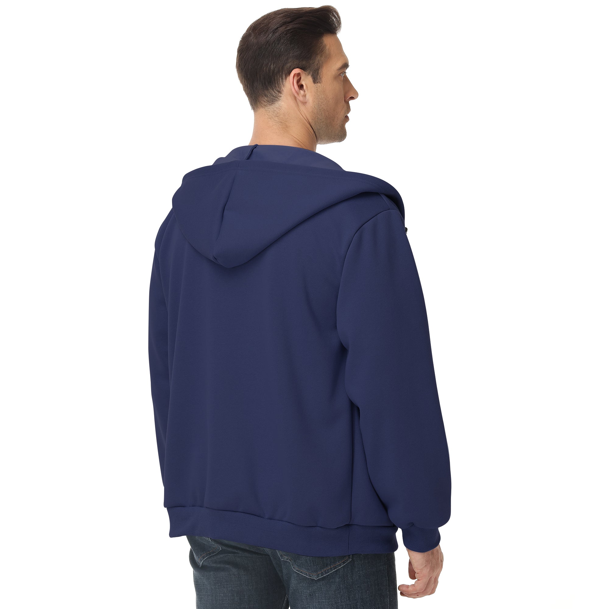 Men's Zip-Up Hoodie – 100% Cotton Fleece-Lined Sweatshirt with Pocket, Perfect for Daily Commuting and Outdoor Activities