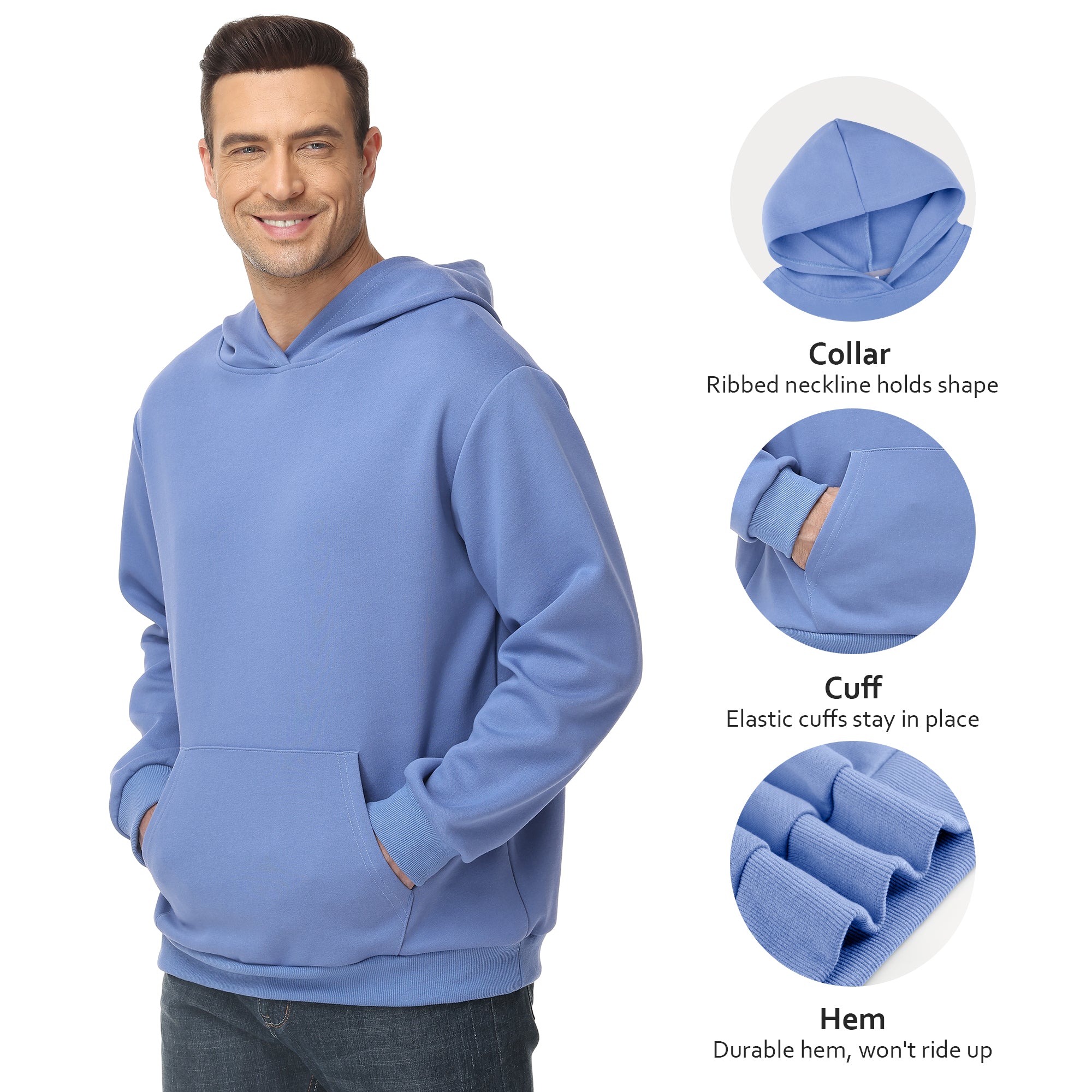 Men's 100% Cotton Hoodie – Double-Layer Pullover Sweatshirt in Solid Color, Long Sleeve for Year-Round Casual Wear