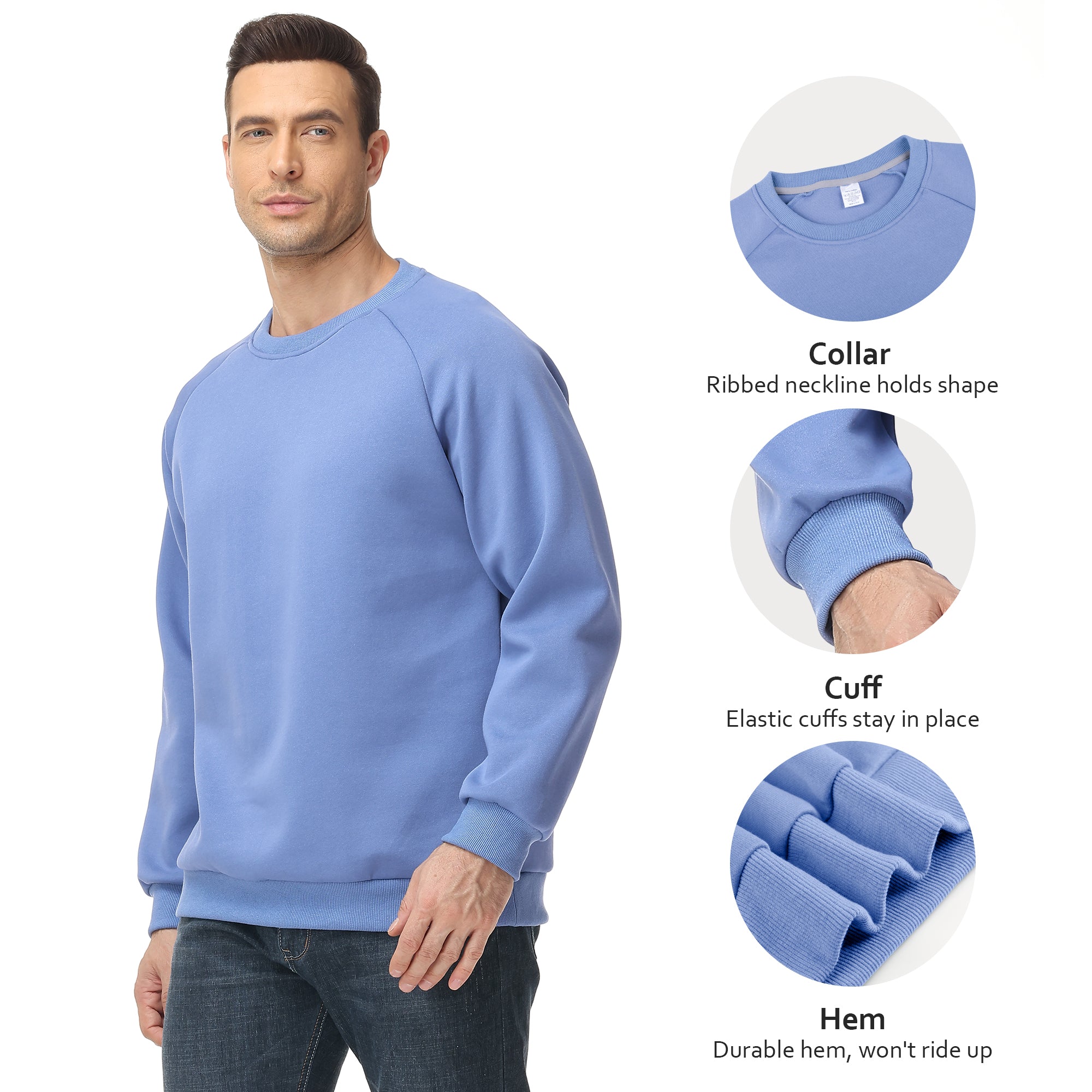 Men's 100% Cotton Crewneck Sweatshirt – Double-Layer Pullover for Comfort and Warmth, Solid Color Long Sleeve for Casual Wear