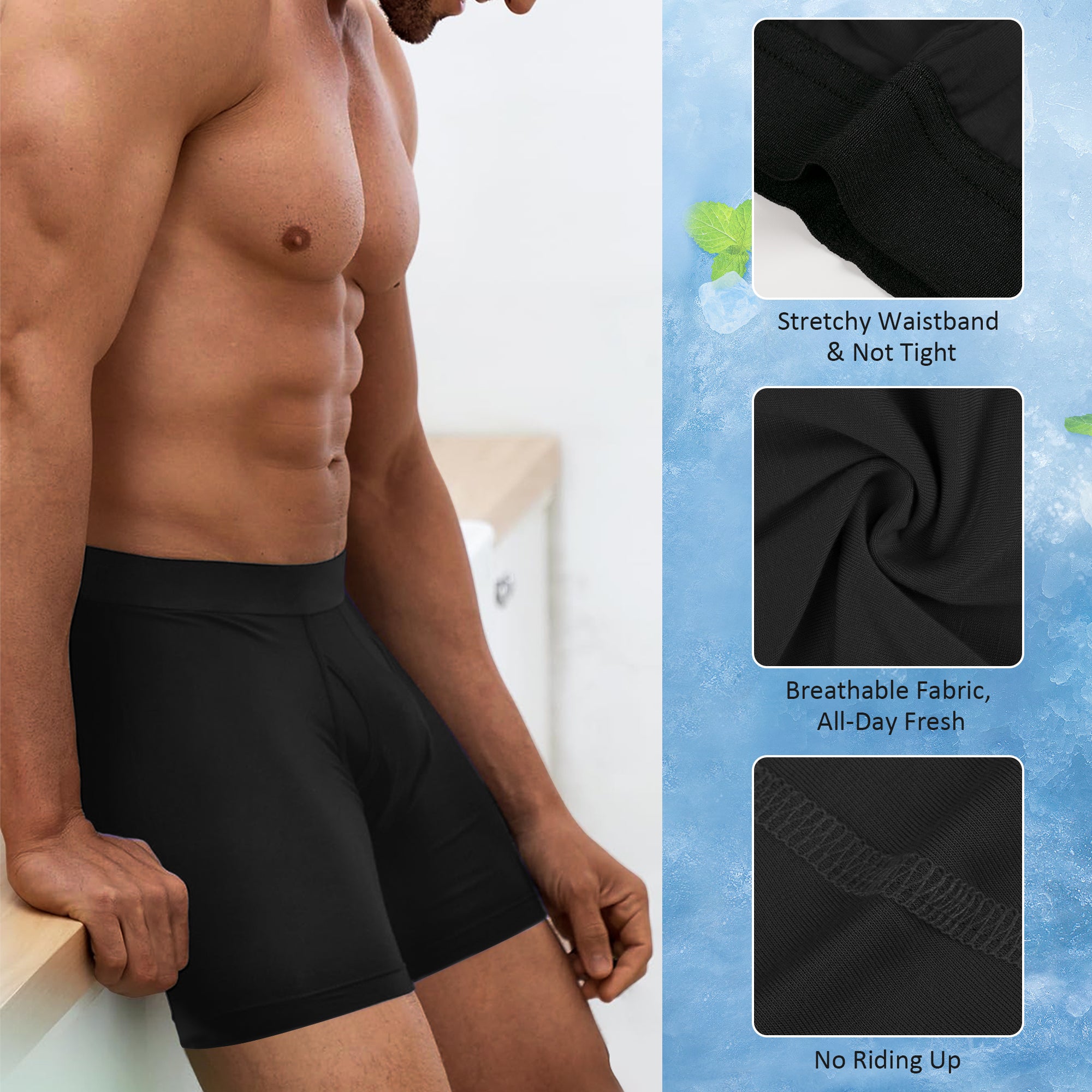 Protium 6-Pack Men's Boxer Briefs – Tag-Free, Soft, Breathable, Moisture-Wicking Underwear with No Ride-Up Design for All-Day Comfort