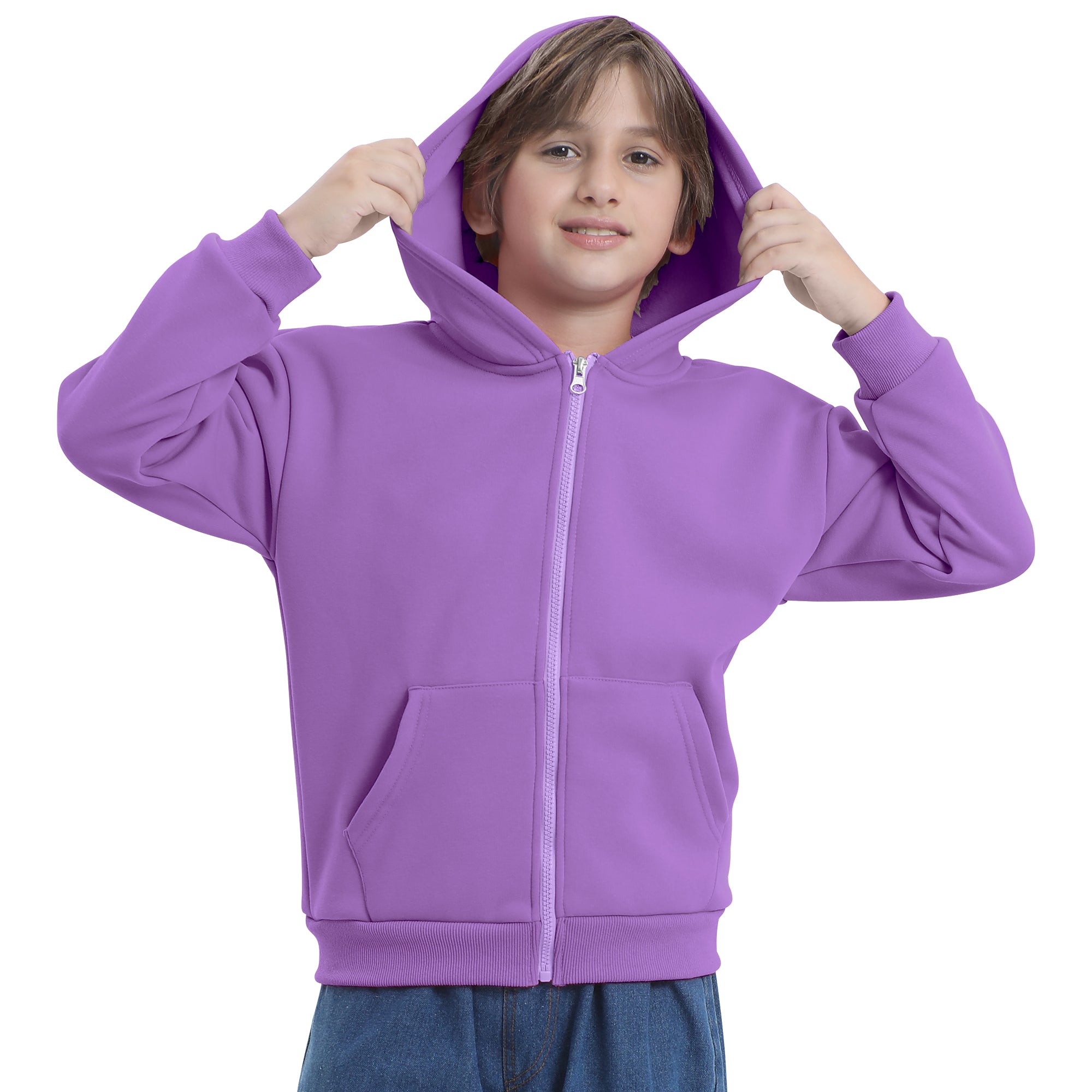 BIG ELEPHANT Boys' and Girls' Zip-Up Hoodie with Pockets, Fleece-Lined Soft Cotton Jacket for School
