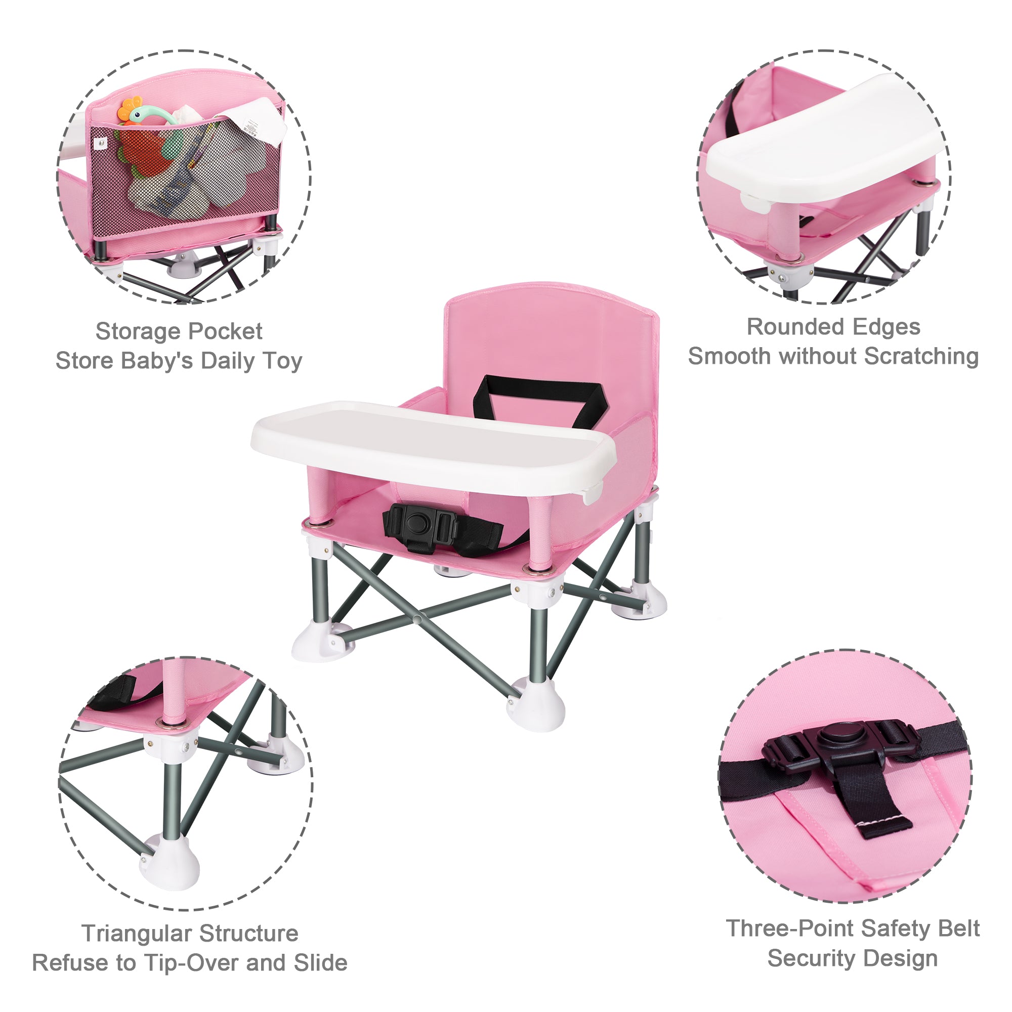 Portable Baby Travel Chair, Foldable Infant and Toddler Seat with Detachable Dining Tray, Unisex Design
