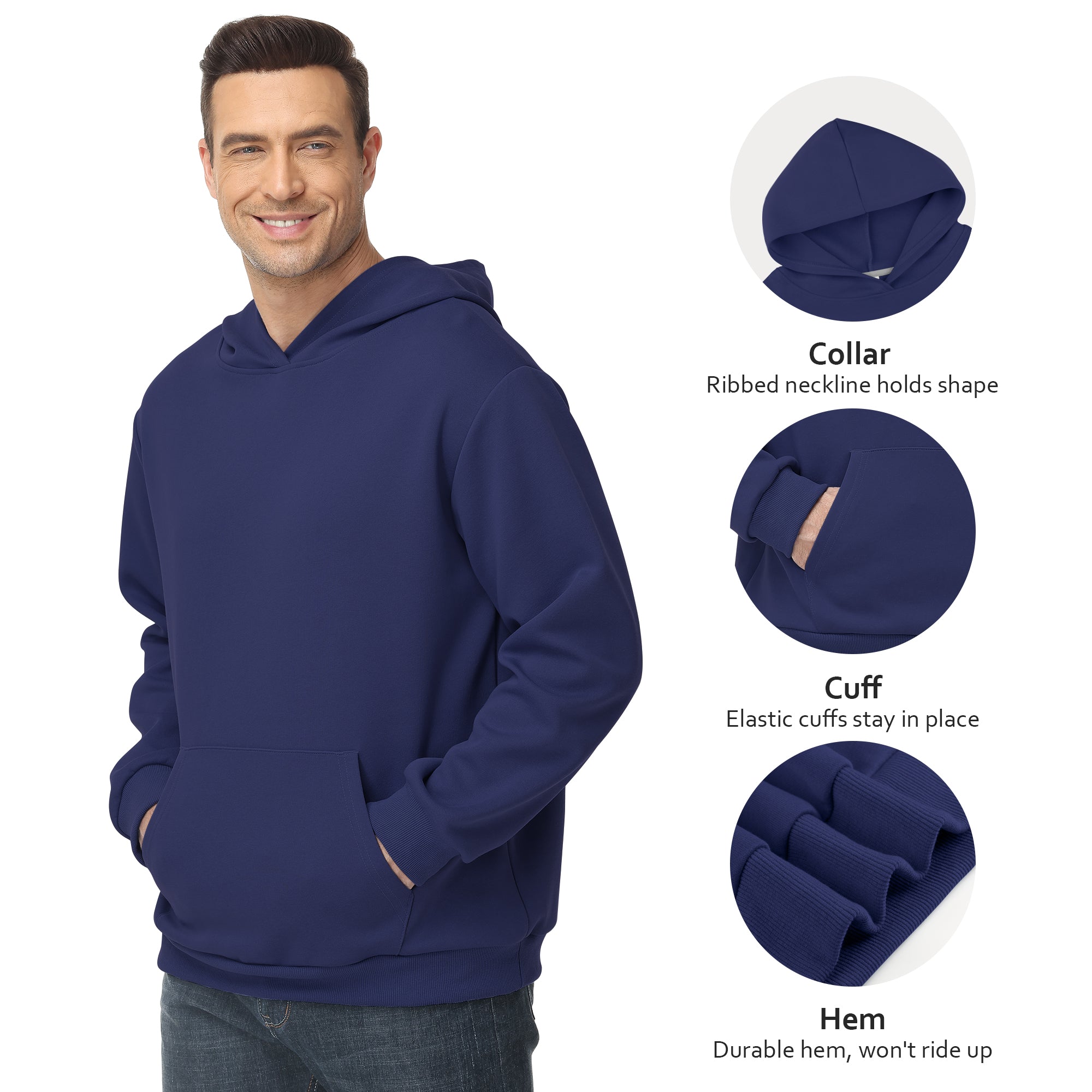 Men's 100% Cotton Hoodie – Double-Layer Pullover Sweatshirt in Solid Color, Long Sleeve for Year-Round Casual Wear