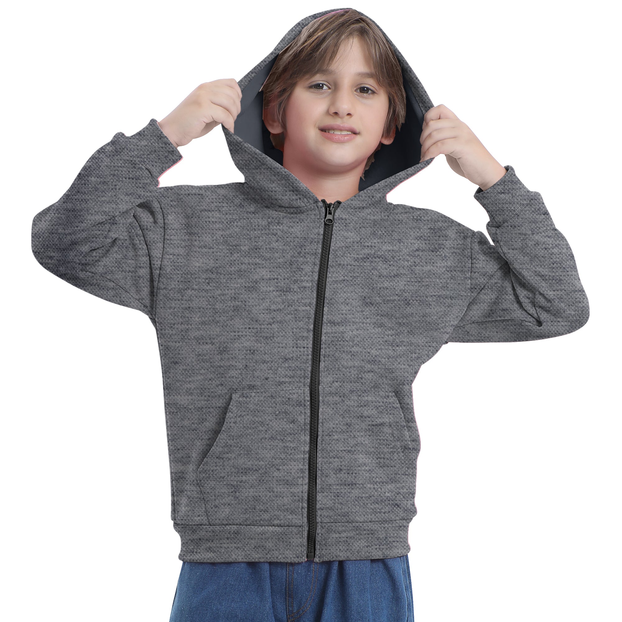 BIG ELEPHANT Boys' and Girls' Zip-Up Hoodie with Pockets, Fleece-Lined Soft Cotton Jacket for School