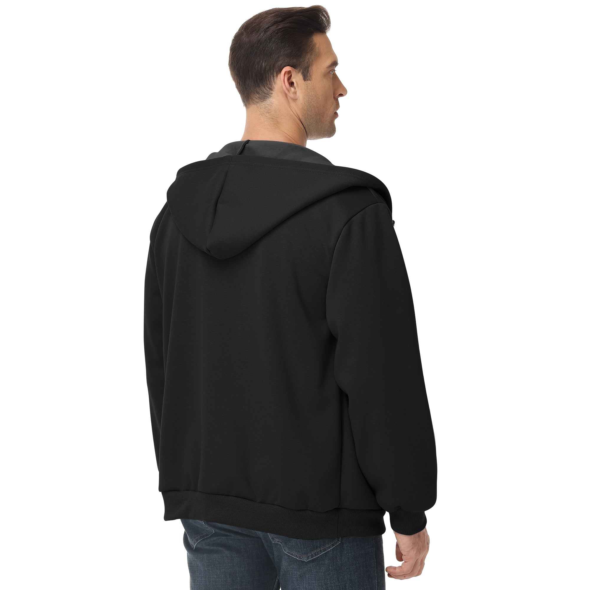 Men's Zip-Up Hoodie – 100% Cotton Fleece-Lined Sweatshirt with Pocket, Perfect for Daily Commuting and Outdoor Activities