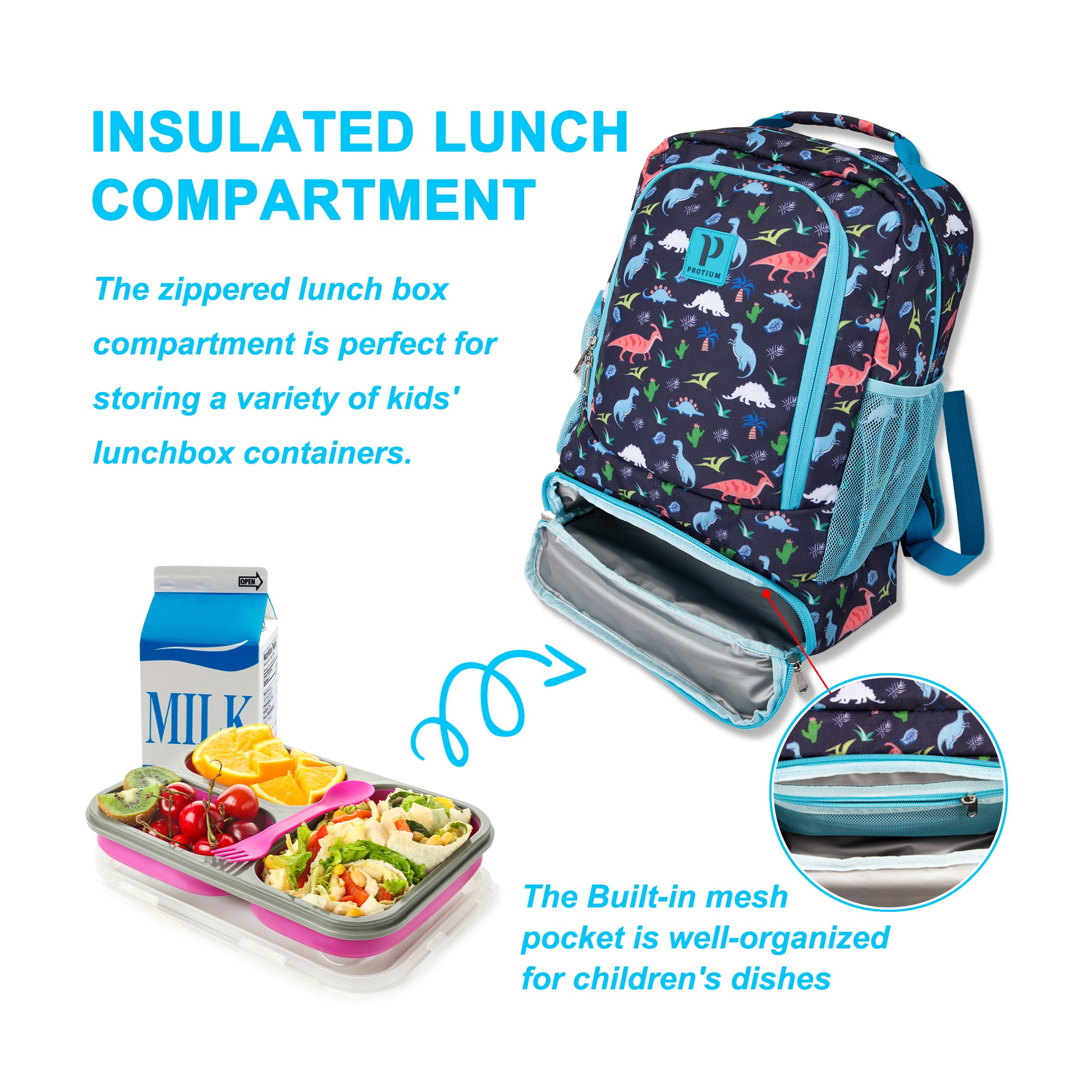 Kids 2-in-1 Backpack and Insulated Lunch Bag – 16” Durable Backpack with Lunchbox in Fun Prints for School and Travel – Water-Resistant, Padded, and Spacious Compartments (Dinosaur Design)
