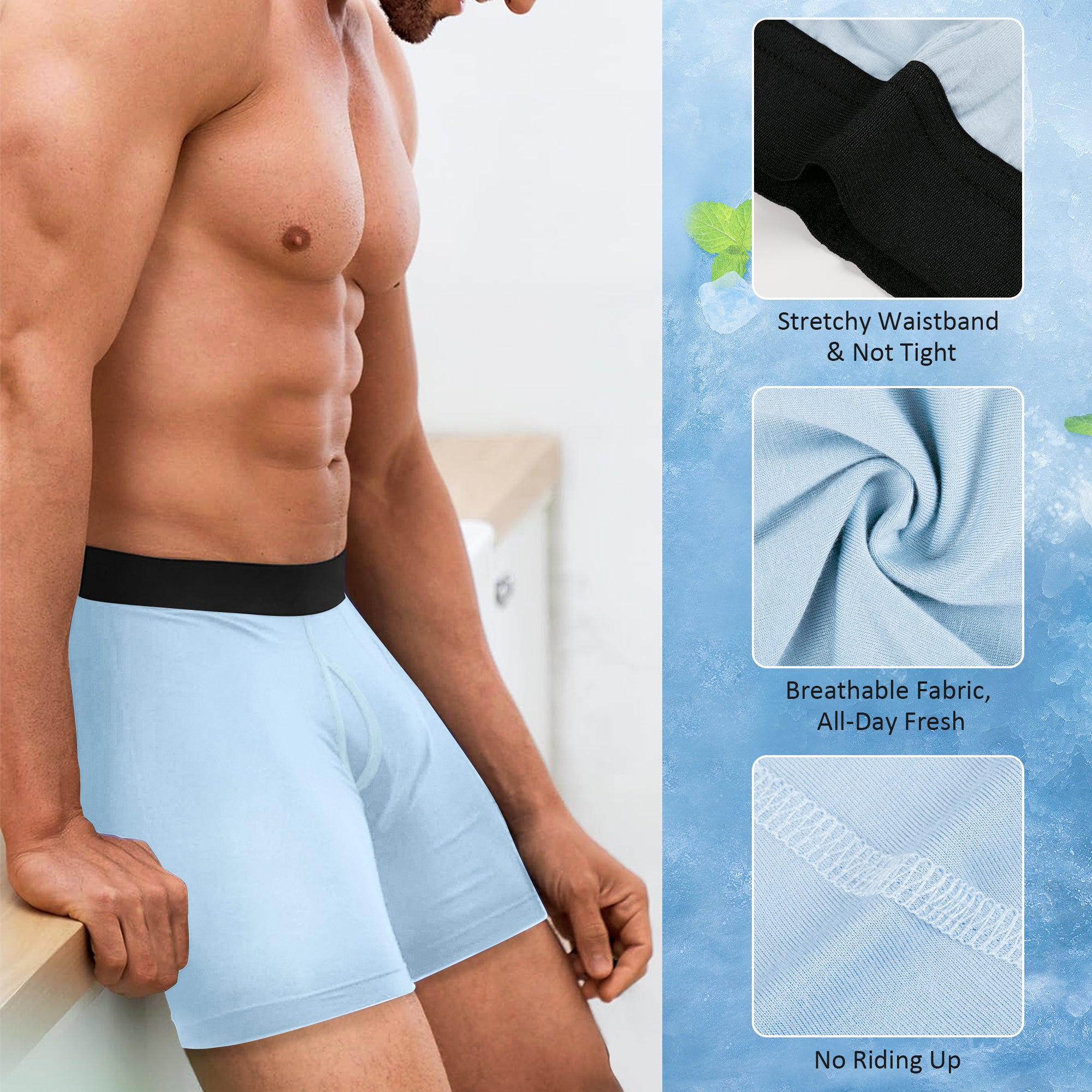 Protium 6-Pack Men's Boxer Briefs – Tag-Free, Soft, Breathable, Moisture-Wicking Underwear with No Ride-Up Design for All-Day Comfort