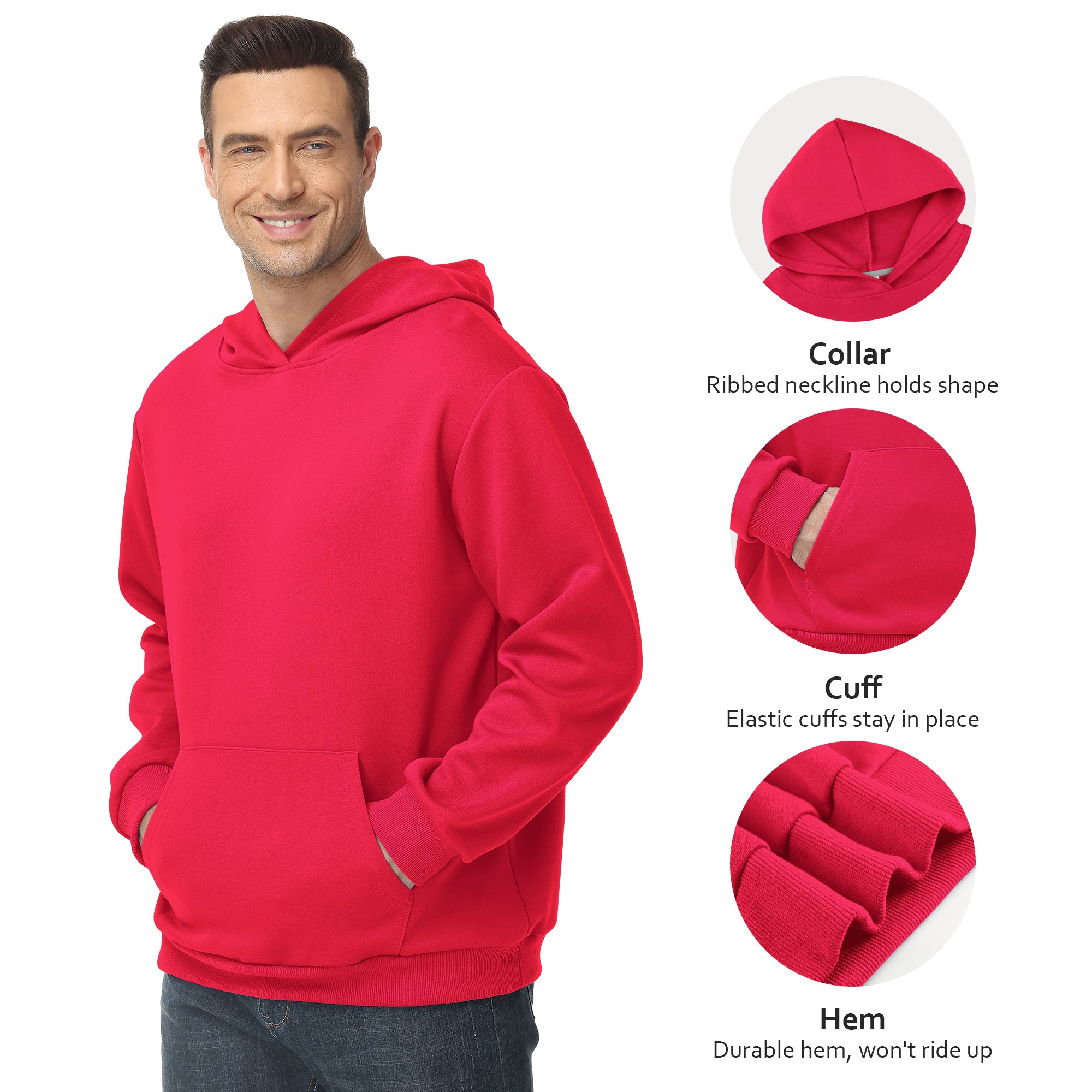 Men's 100% Cotton Hoodie – Double-Layer Pullover Sweatshirt in Solid Color, Long Sleeve for Year-Round Casual Wear