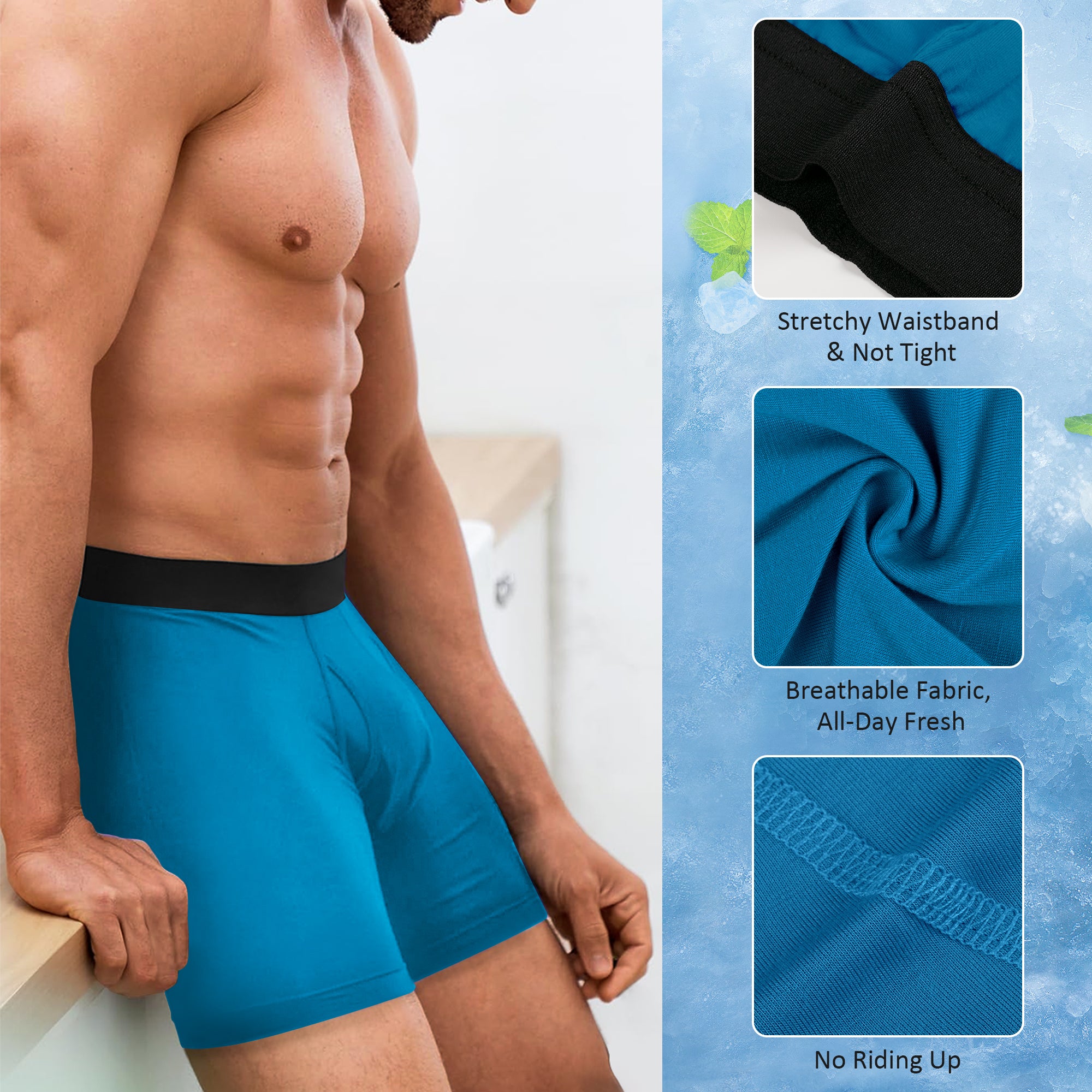 Protium 6-Pack Men's Boxer Briefs – Tag-Free, Soft, Breathable, Moisture-Wicking Underwear with No Ride-Up Design for All-Day Comfort