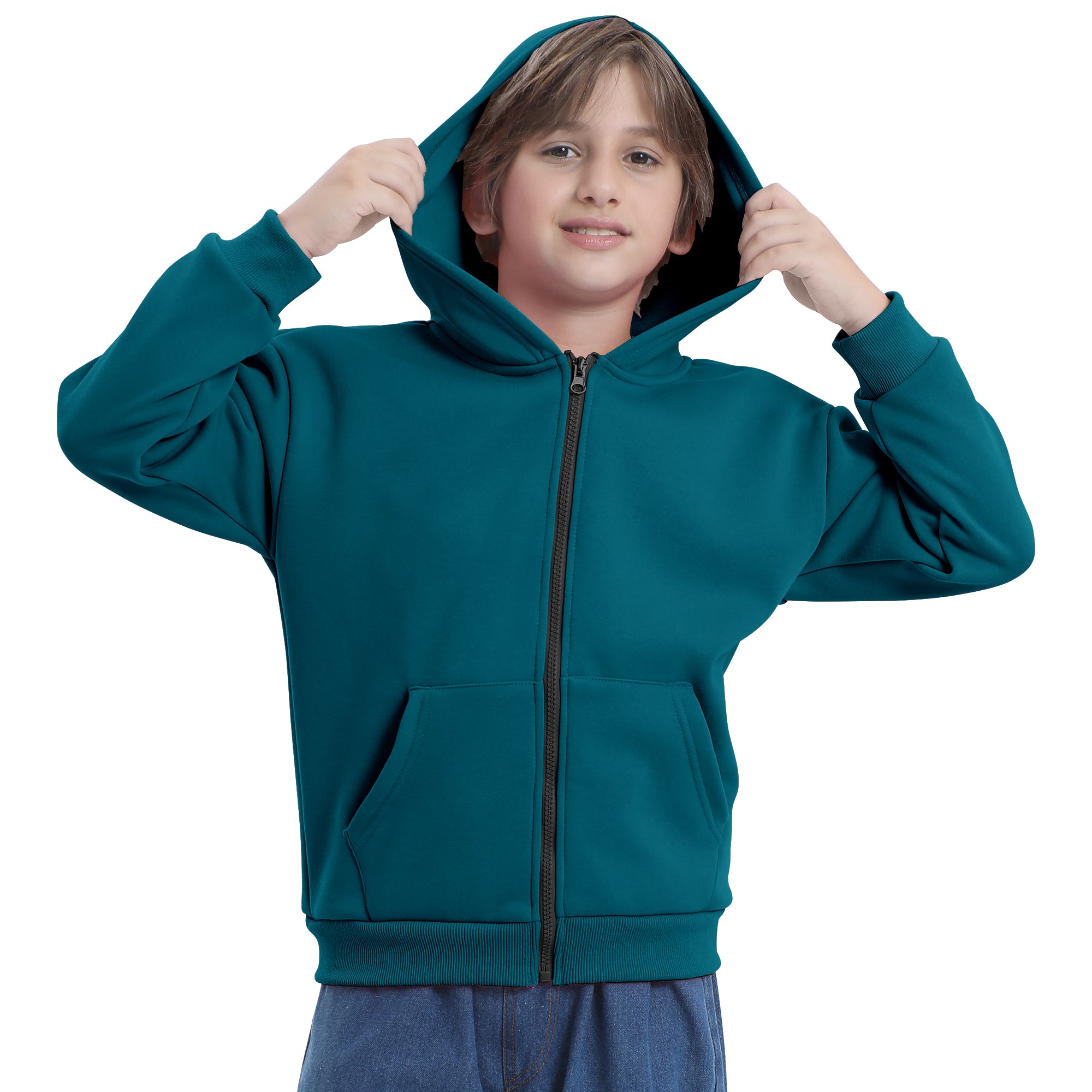 BIG ELEPHANT Boys' and Girls' Zip-Up Hoodie with Pockets, Fleece-Lined Soft Cotton Jacket for School