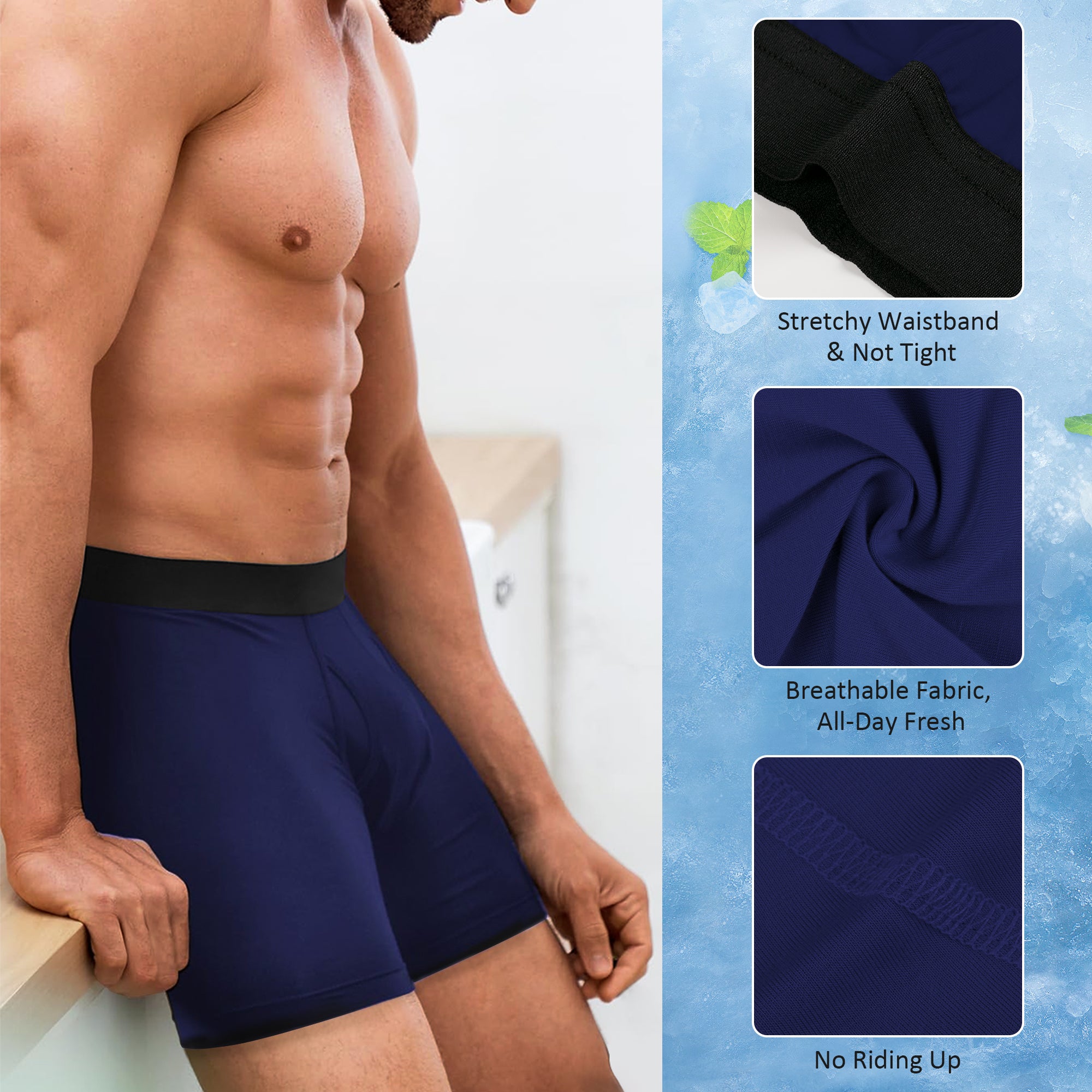 Protium 6-Pack Men's Boxer Briefs – Tag-Free, Soft, Breathable, Moisture-Wicking Underwear with No Ride-Up Design for All-Day Comfort
