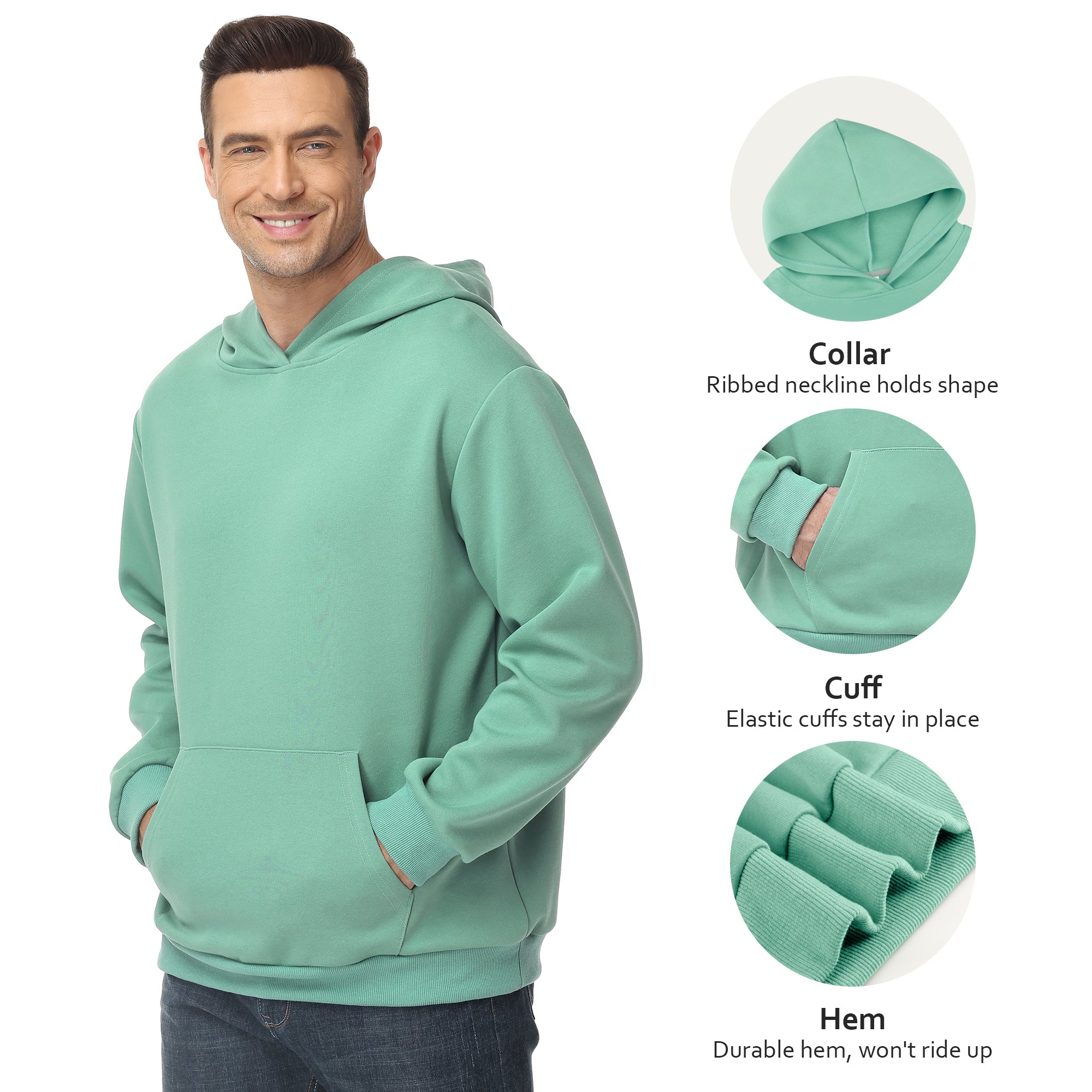 Men's 100% Cotton Hoodie – Double-Layer Pullover Sweatshirt in Solid Color, Long Sleeve for Year-Round Casual Wear