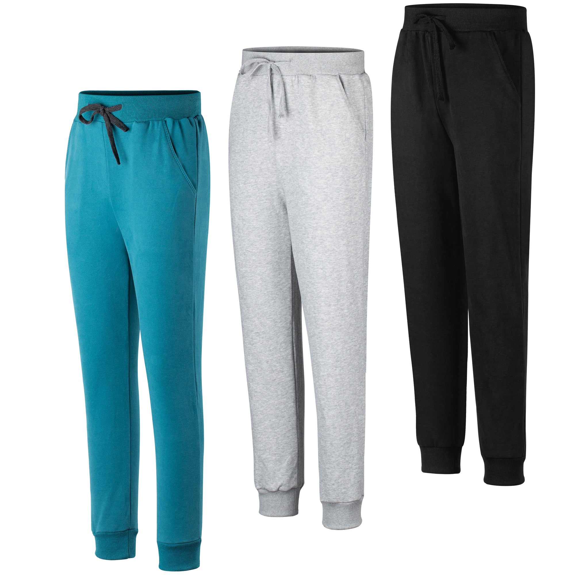 BIG ELEPHANT 3-Pack Boys Sweatpants, Youth Cotton Athletic Sweatpants with Pockets and Adjustable Drawstring