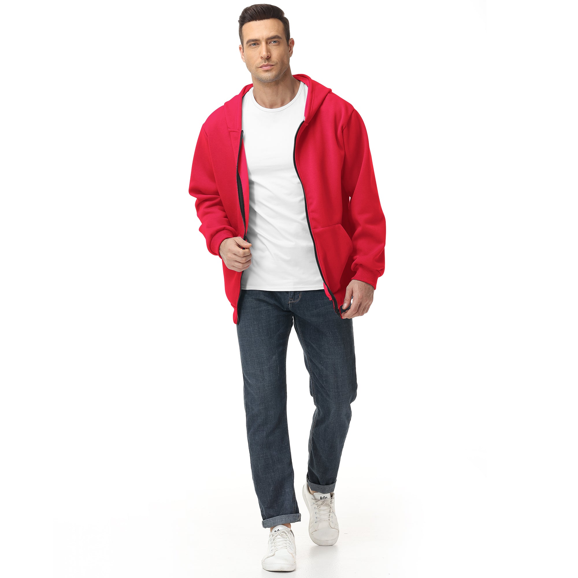 Men's Zip-Up Hoodie – 100% Cotton Fleece-Lined Sweatshirt with Pocket, Perfect for Daily Commuting and Outdoor Activities