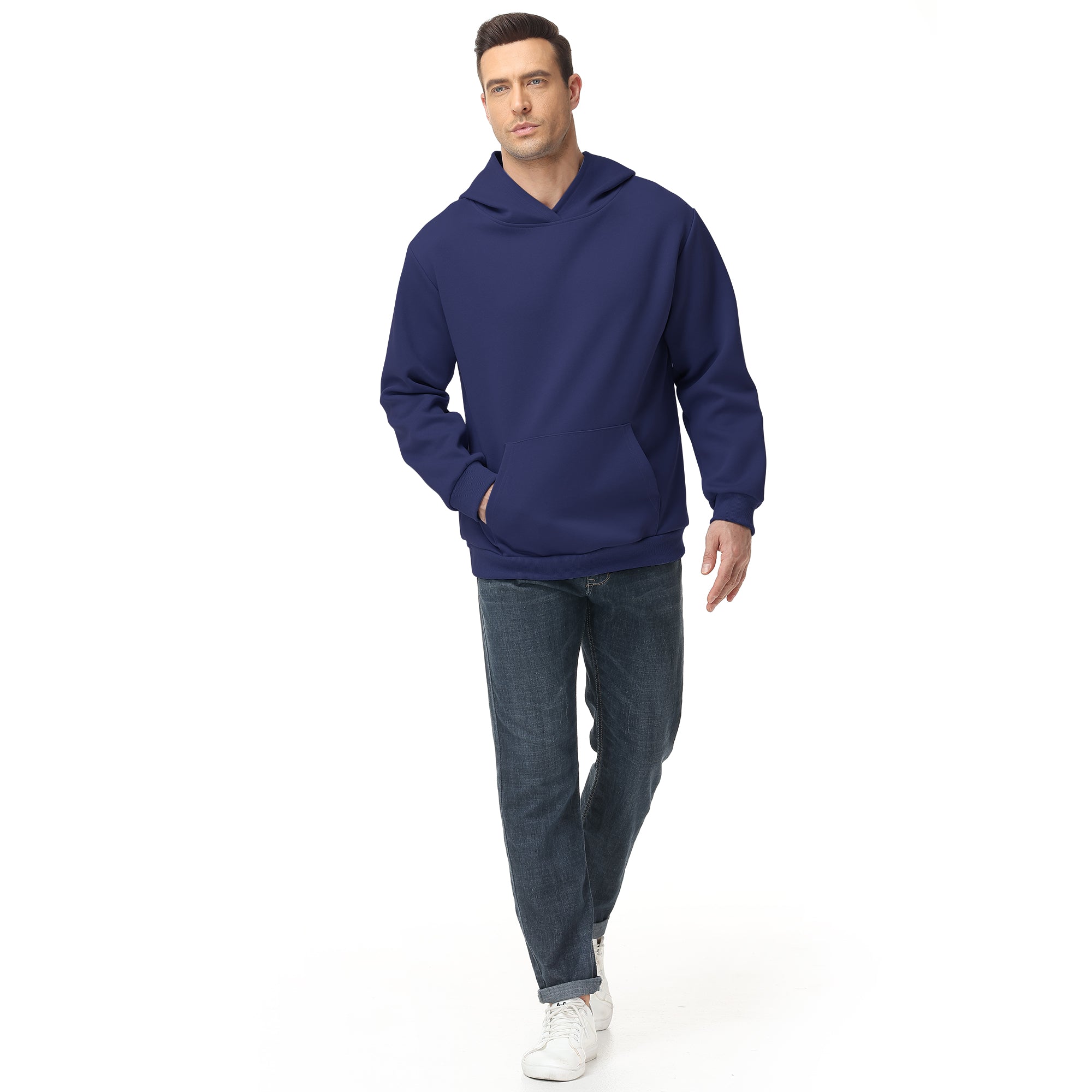 Men's 100% Cotton Hoodie – Double-Layer Pullover Sweatshirt in Solid Color, Long Sleeve for Year-Round Casual Wear