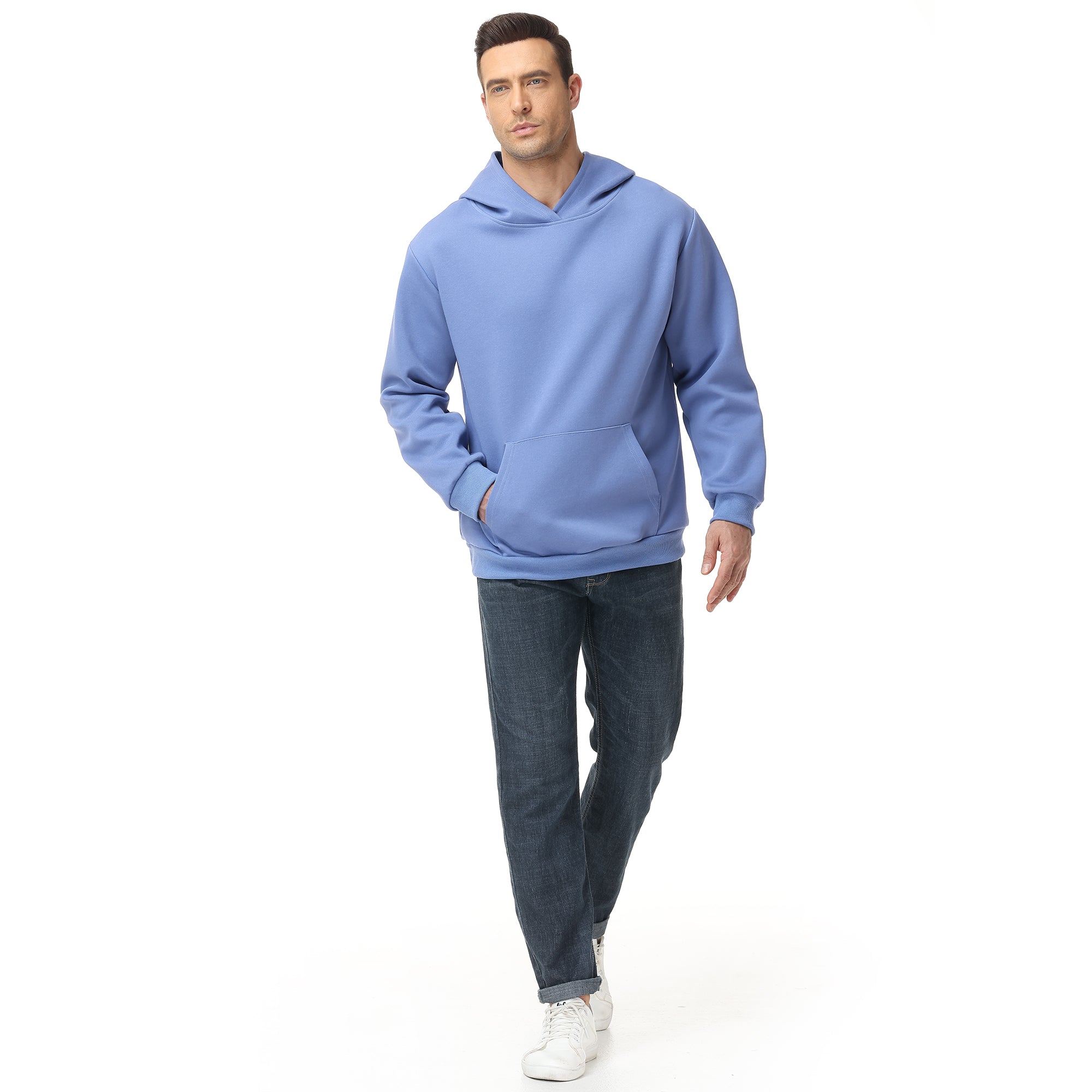Men's 100% Cotton Hoodie – Double-Layer Pullover Sweatshirt in Solid Color, Long Sleeve for Year-Round Casual Wear