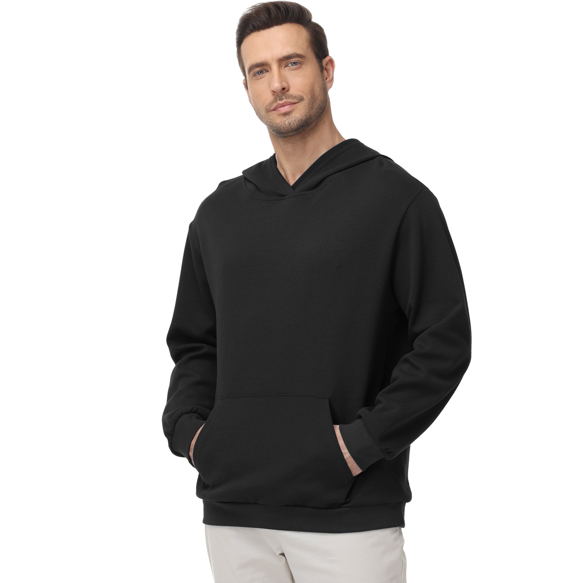 Pepypepy Men's Hooded Sweatshirt – Soft Lightweight Cotton Pullover Hoodie, Solid Color Long Sleeve for Casual Wear and Layering