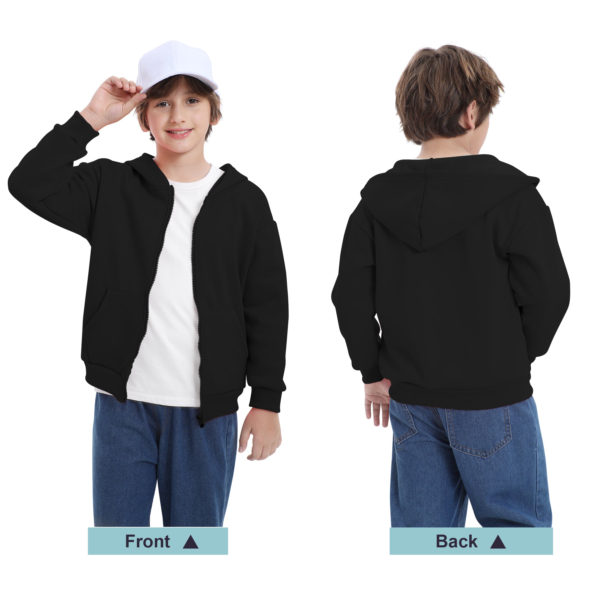 BIG ELEPHANT Boys' and Girls' Zip-Up Hoodie with Pockets, Fleece-Lined Soft Cotton Jacket for School
