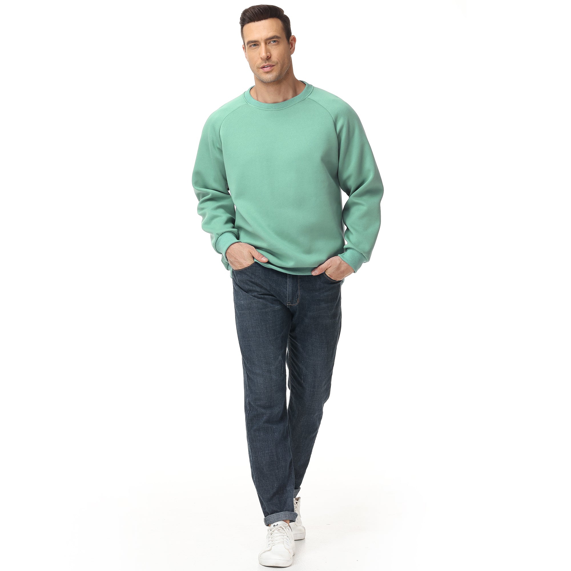 Men's 100% Cotton Crewneck Sweatshirt – Double-Layer Pullover for Comfort and Warmth, Solid Color Long Sleeve for Casual Wear