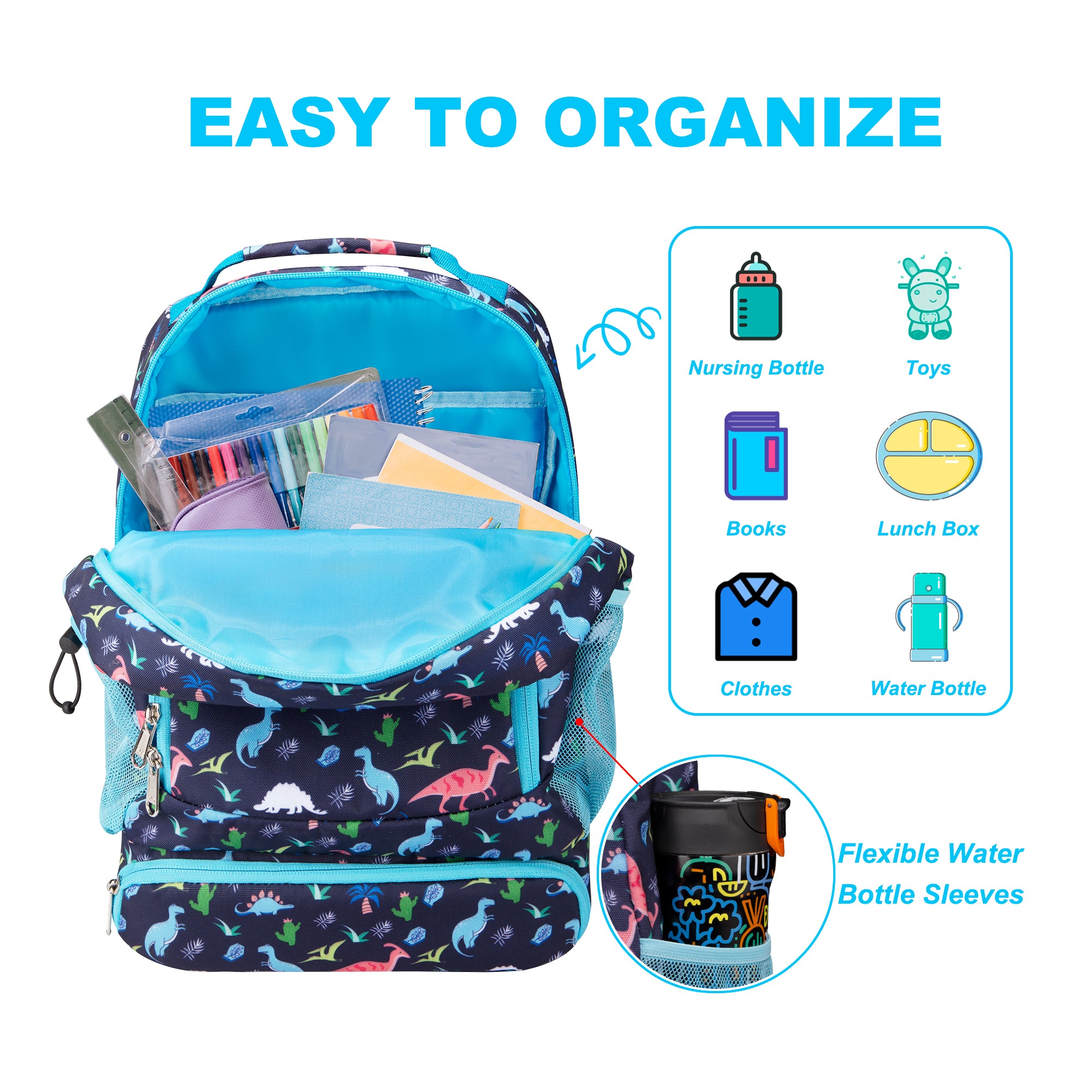 Kids 2-in-1 Backpack and Insulated Lunch Bag – 16” Durable Backpack with Lunchbox in Fun Prints for School and Travel – Water-Resistant, Padded, and Spacious Compartments (Dinosaur Design)