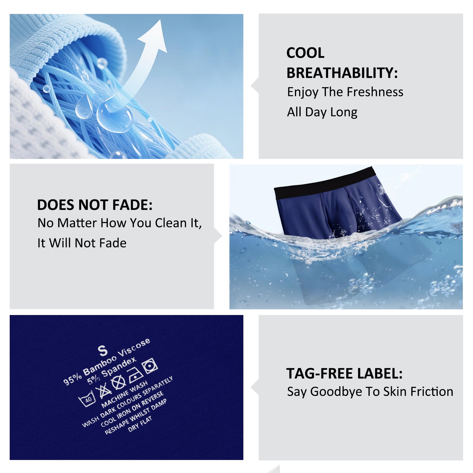 Protium 6-Pack Men's Boxer Briefs – Tag-Free, Soft, Breathable, Moisture-Wicking Underwear with No Ride-Up Design for All-Day Comfort