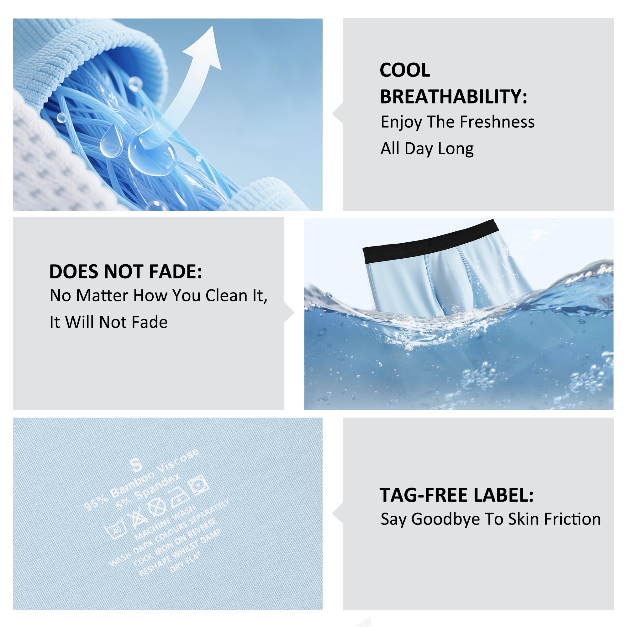 Protium 6-Pack Men's Boxer Briefs – Tag-Free, Soft, Breathable, Moisture-Wicking Underwear with No Ride-Up Design for All-Day Comfort