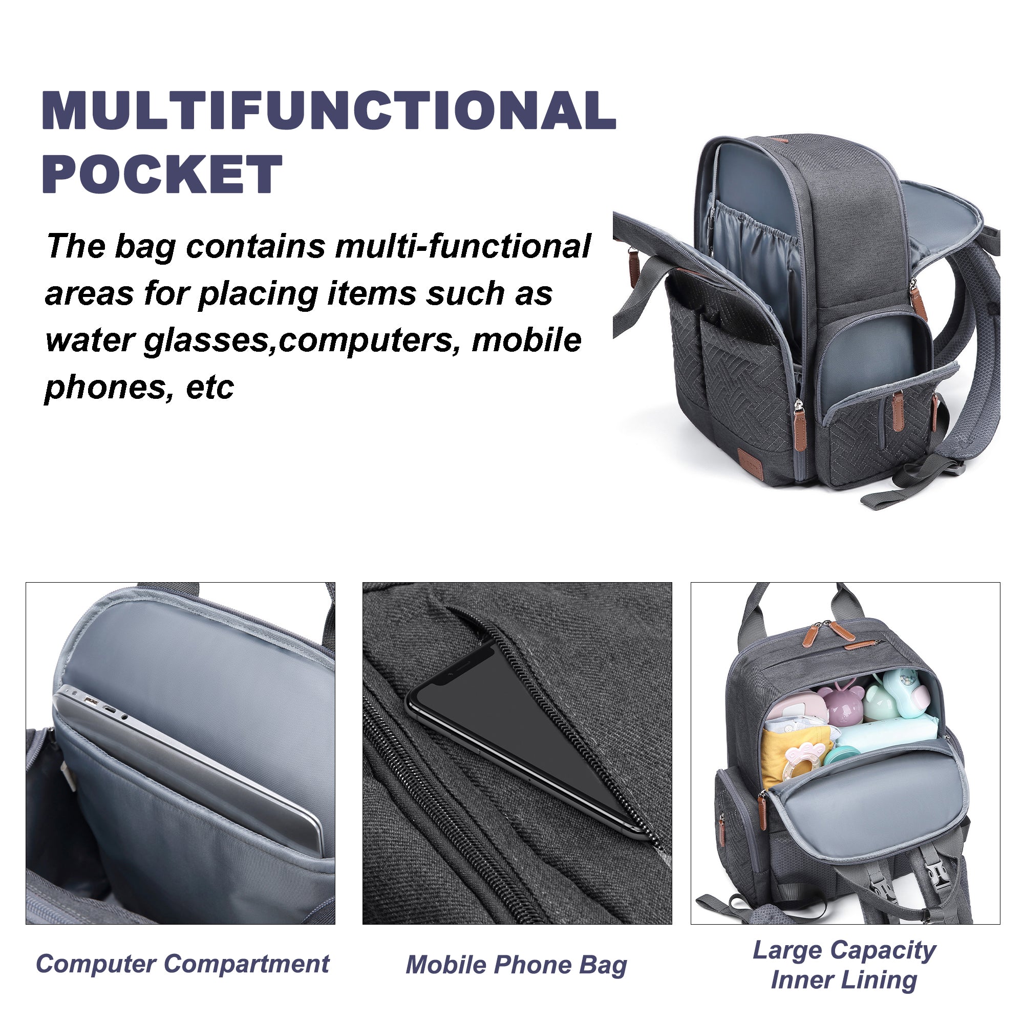 Waterproof Baby Diaper Bag Backpack, Maternity Nappy Bag with Dry & Wet Separation, 12x7x16 Inches