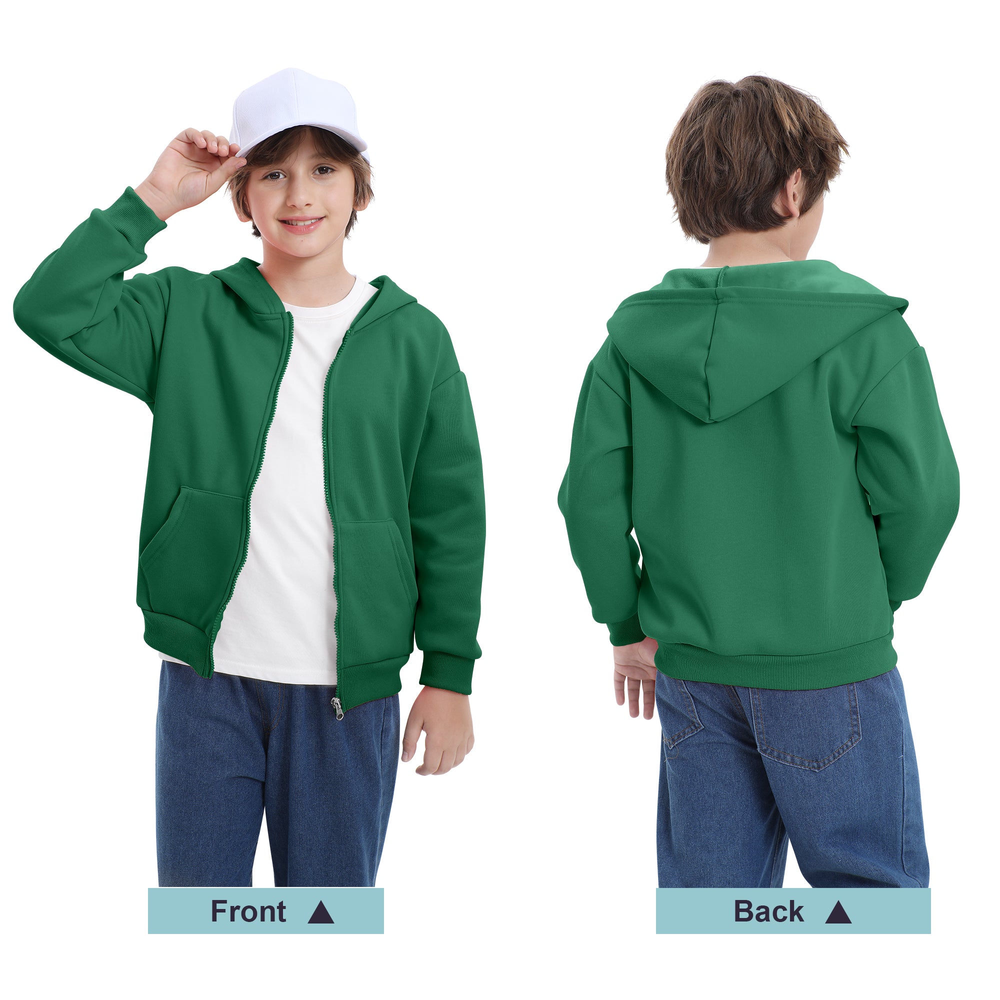 BIG ELEPHANT Boys' and Girls' Zip-Up Hoodie with Pockets, Fleece-Lined Soft Cotton Jacket for School