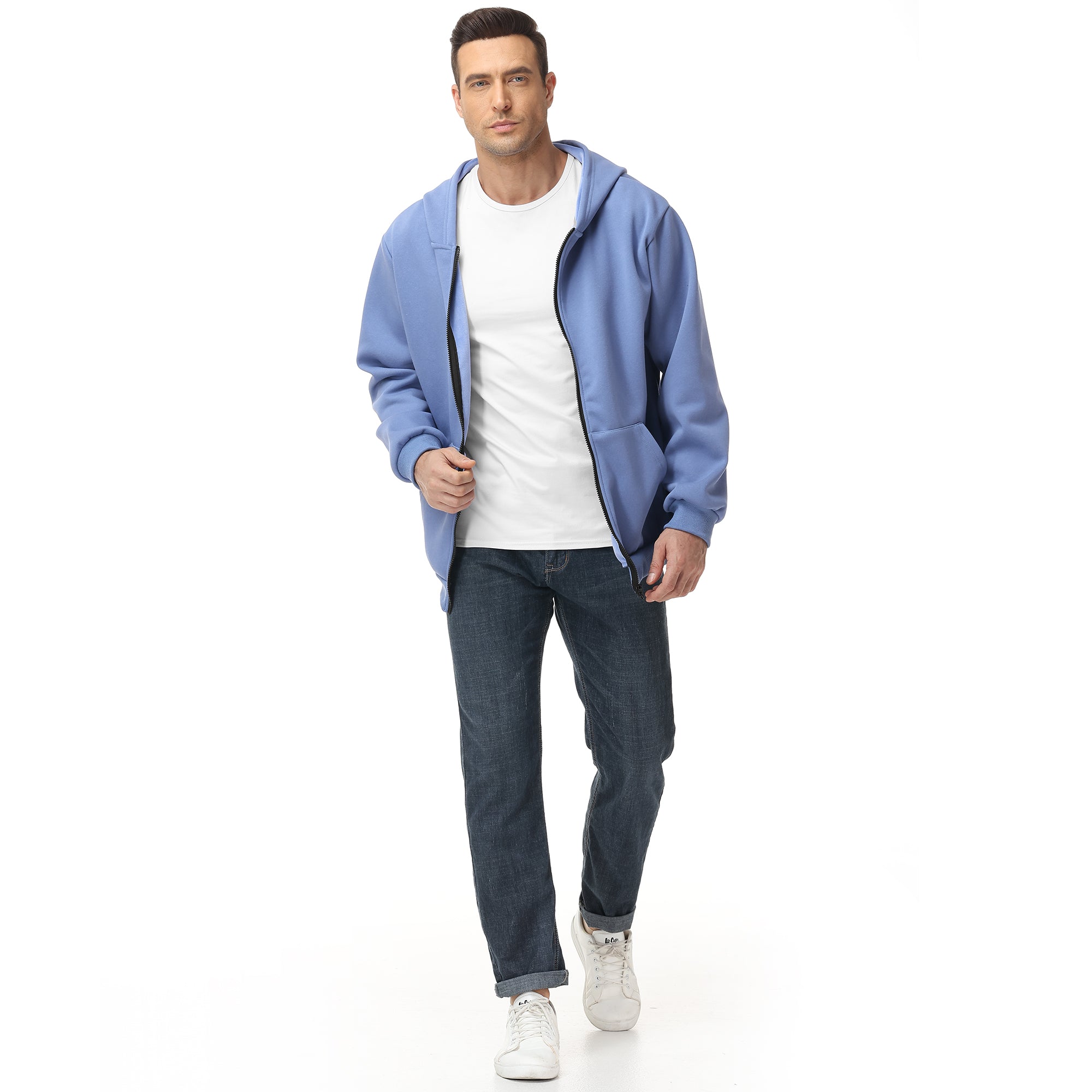 Men's Zip-Up Hoodie – 100% Cotton Fleece-Lined Sweatshirt with Pocket, Perfect for Daily Commuting and Outdoor Activities