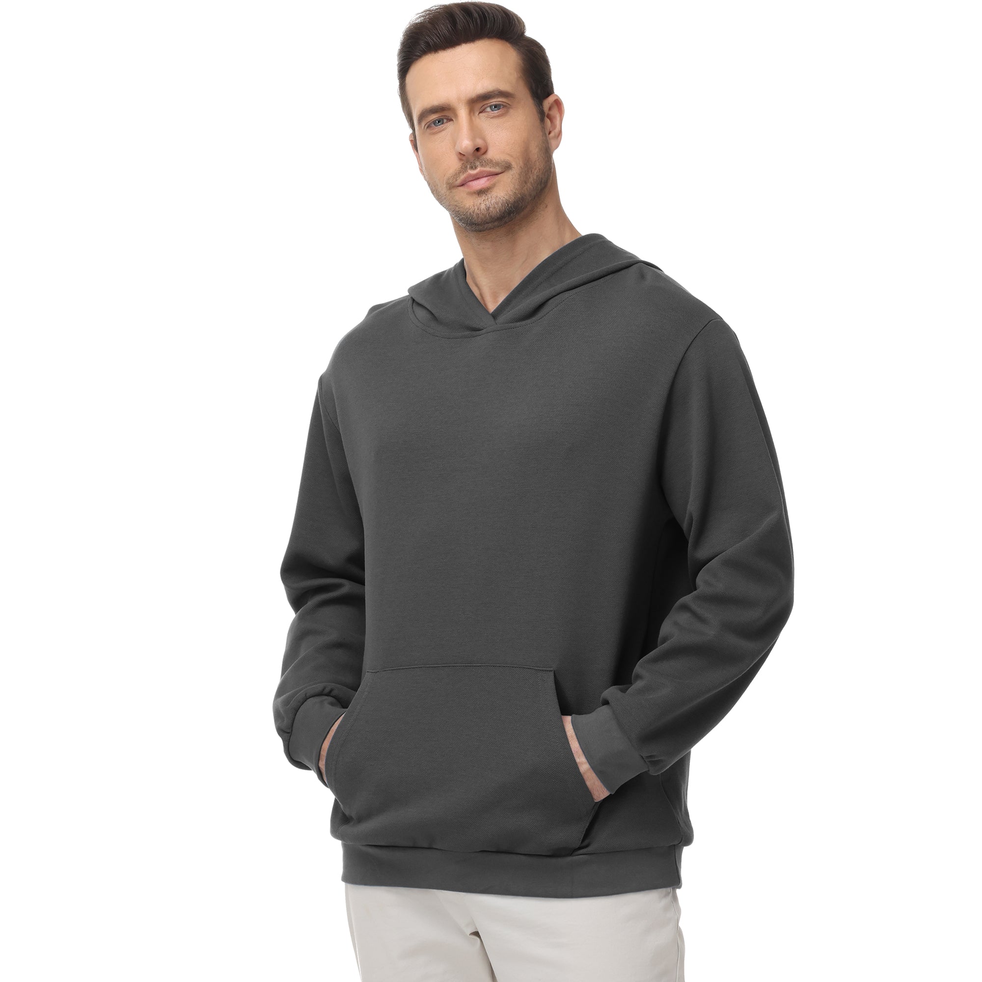 Pepypepy Men's Hooded Sweatshirt – Soft Lightweight Cotton Pullover Hoodie, Solid Color Long Sleeve for Casual Wear and Layering