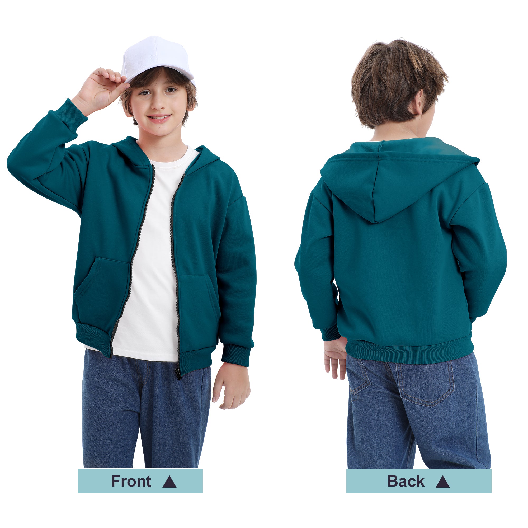 BIG ELEPHANT Boys' and Girls' Zip-Up Hoodie with Pockets, Fleece-Lined Soft Cotton Jacket for School
