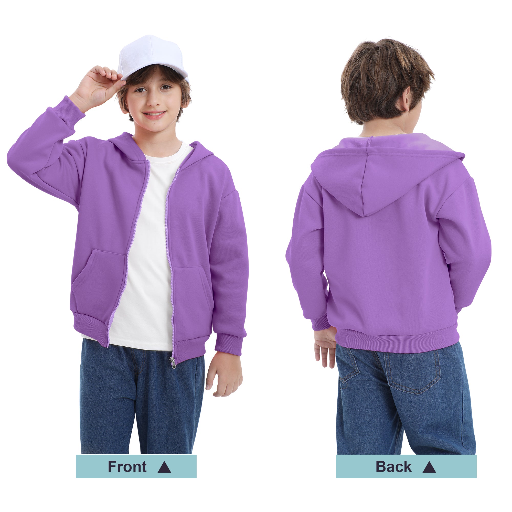 BIG ELEPHANT Boys' and Girls' Zip-Up Hoodie with Pockets, Fleece-Lined Soft Cotton Jacket for School